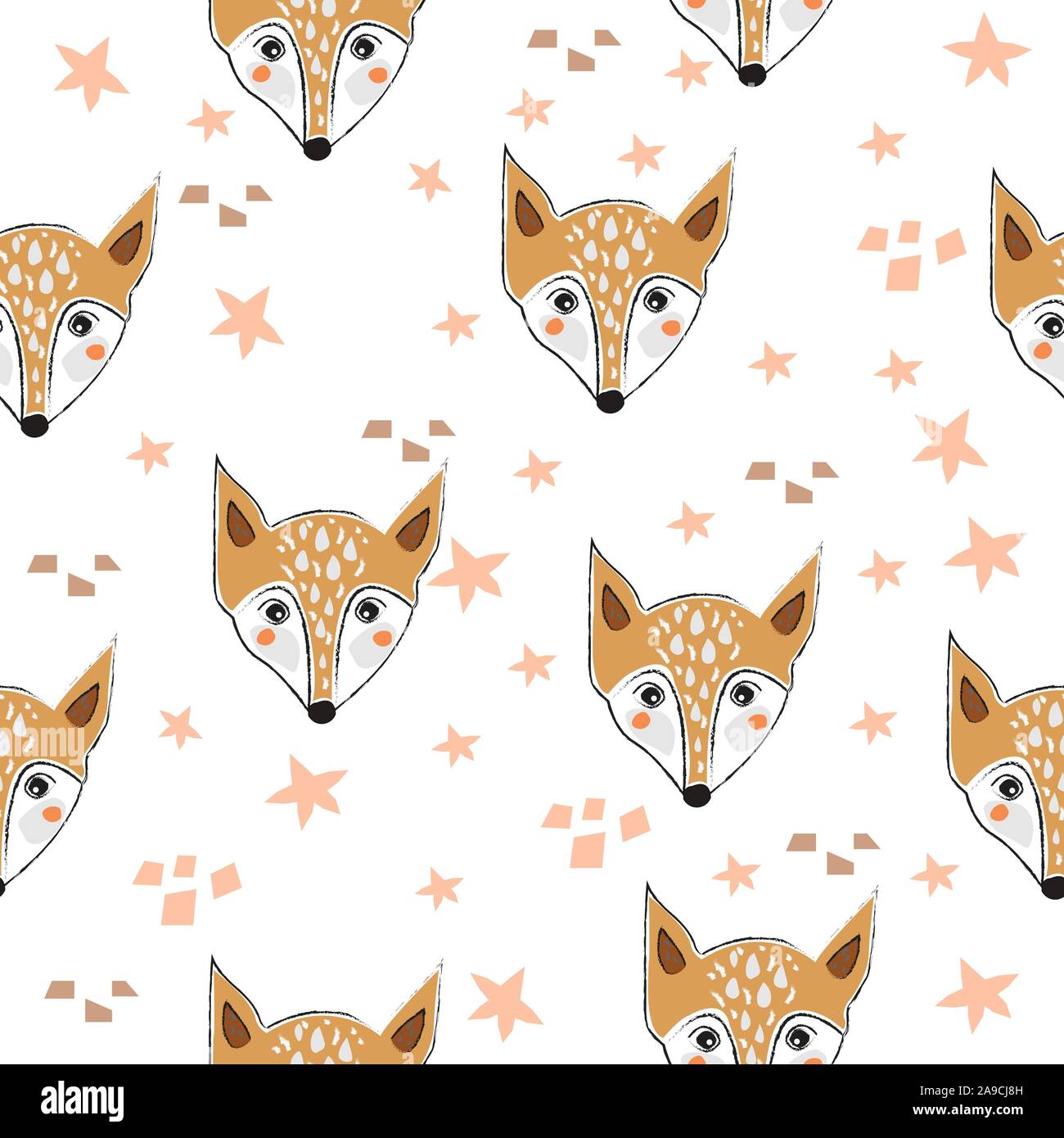 Seamless Pattern with cute hand drawn Fox (Heads). Scandinavian Style ...