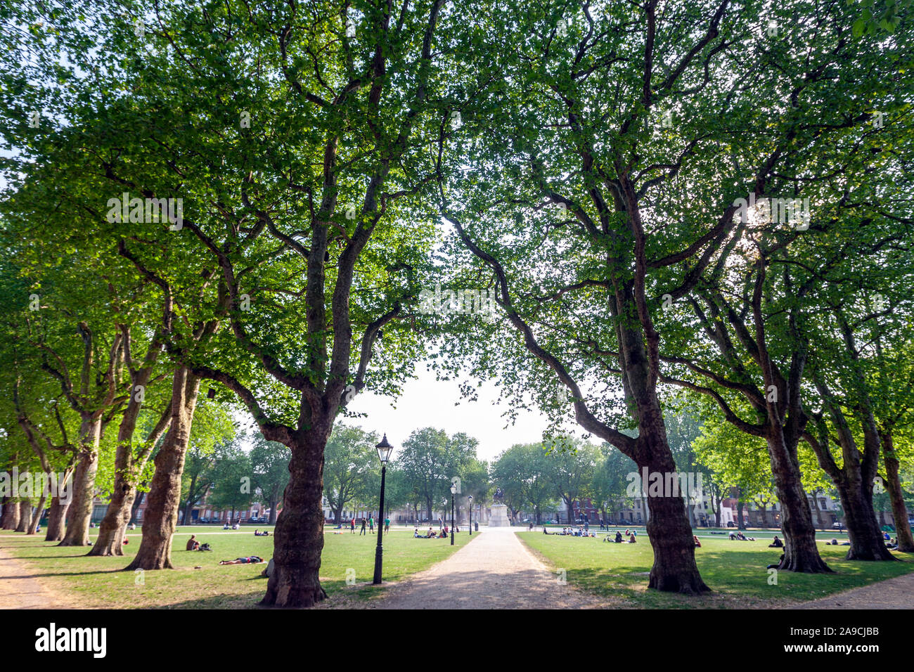 Queen Square, Lawned square with wide paths and an equestrian King William III statue. Bristol