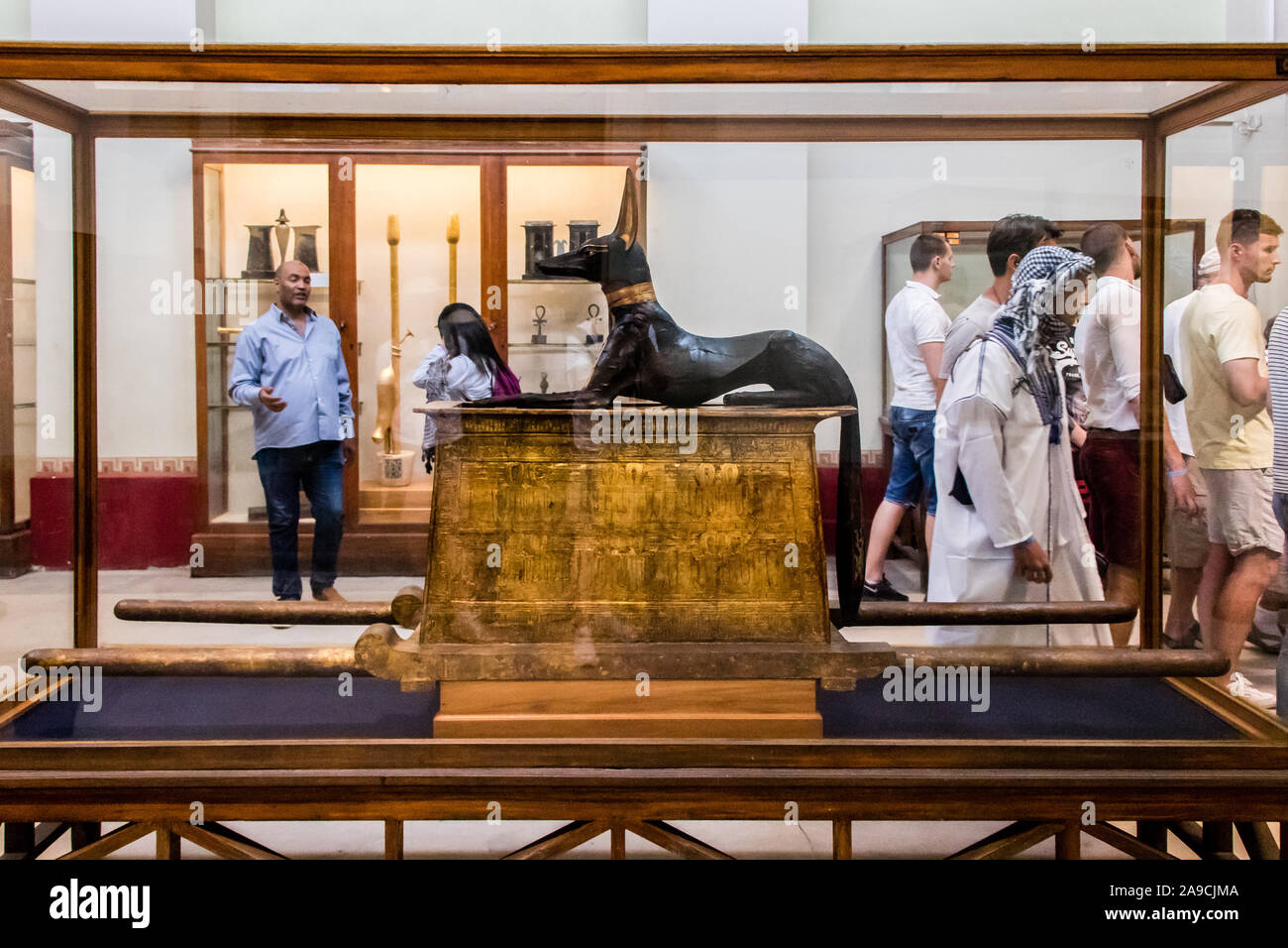 Cairo, Egypt - April 19, 2019: The Egyptian statue of god Anubis from Tutankhamun tomb in the Egyptian Museum, Cairo Stock Photo