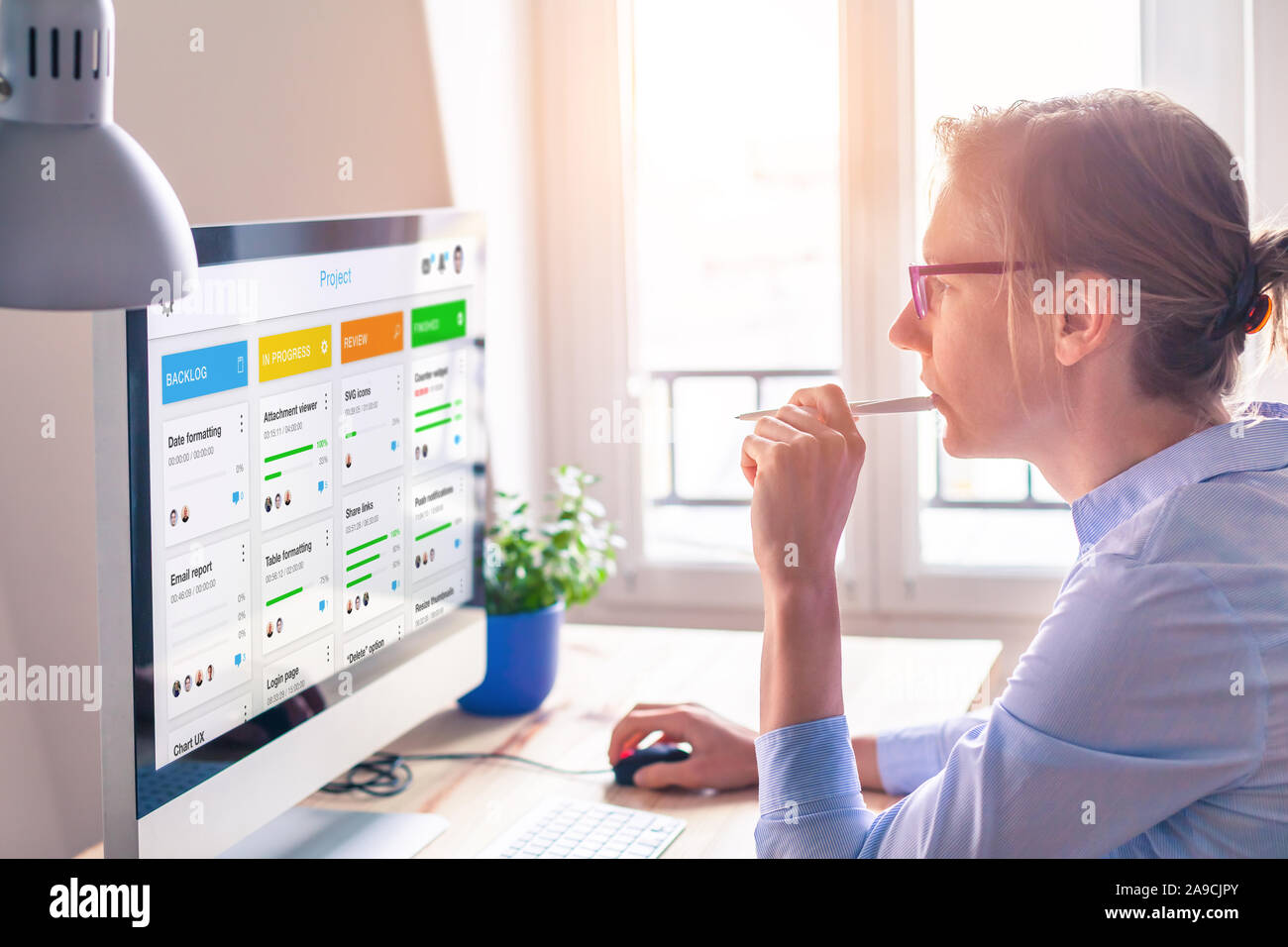 Agile framework board for lean product development with scrum or kanban methodology, project management with iterative or incremental strategy, young Stock Photo