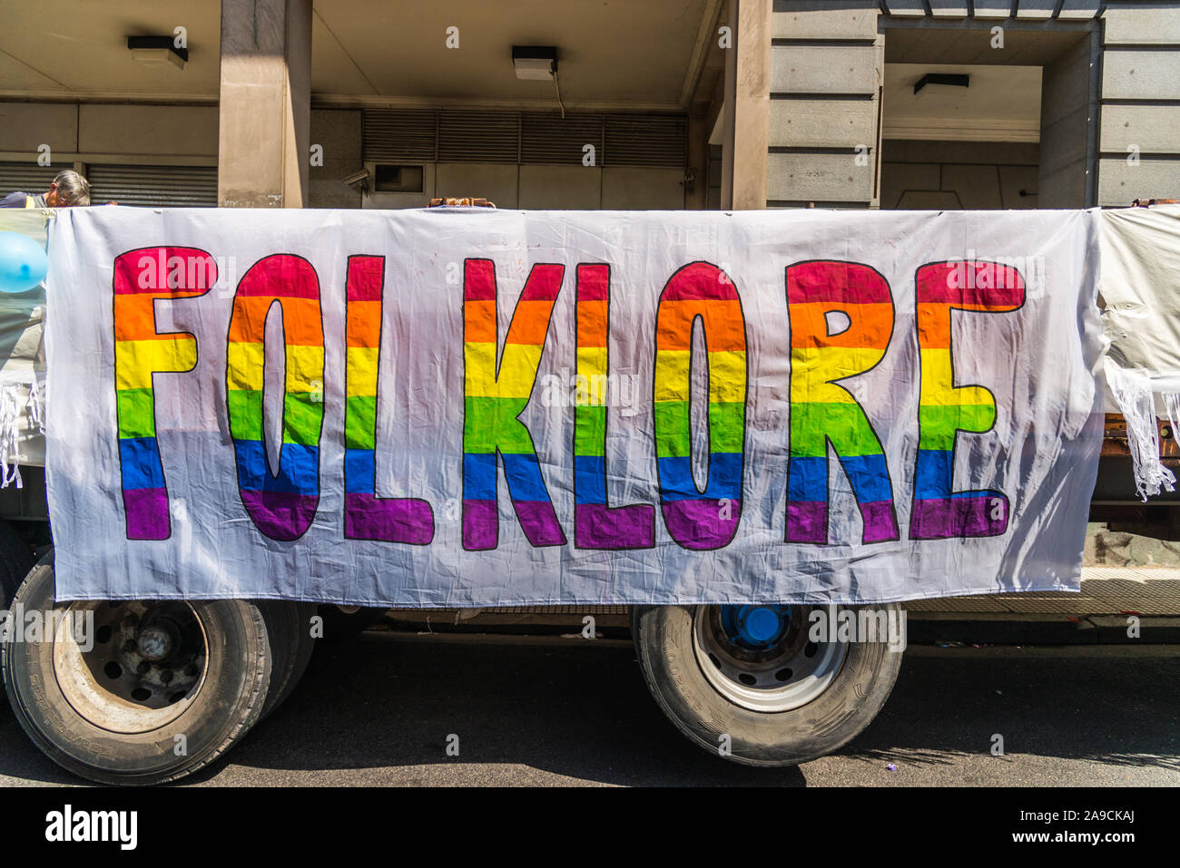 Buenos Aires, Argentina - November 2, 2019: Trucks at the Buenos Aires Pride Day Stock Photo