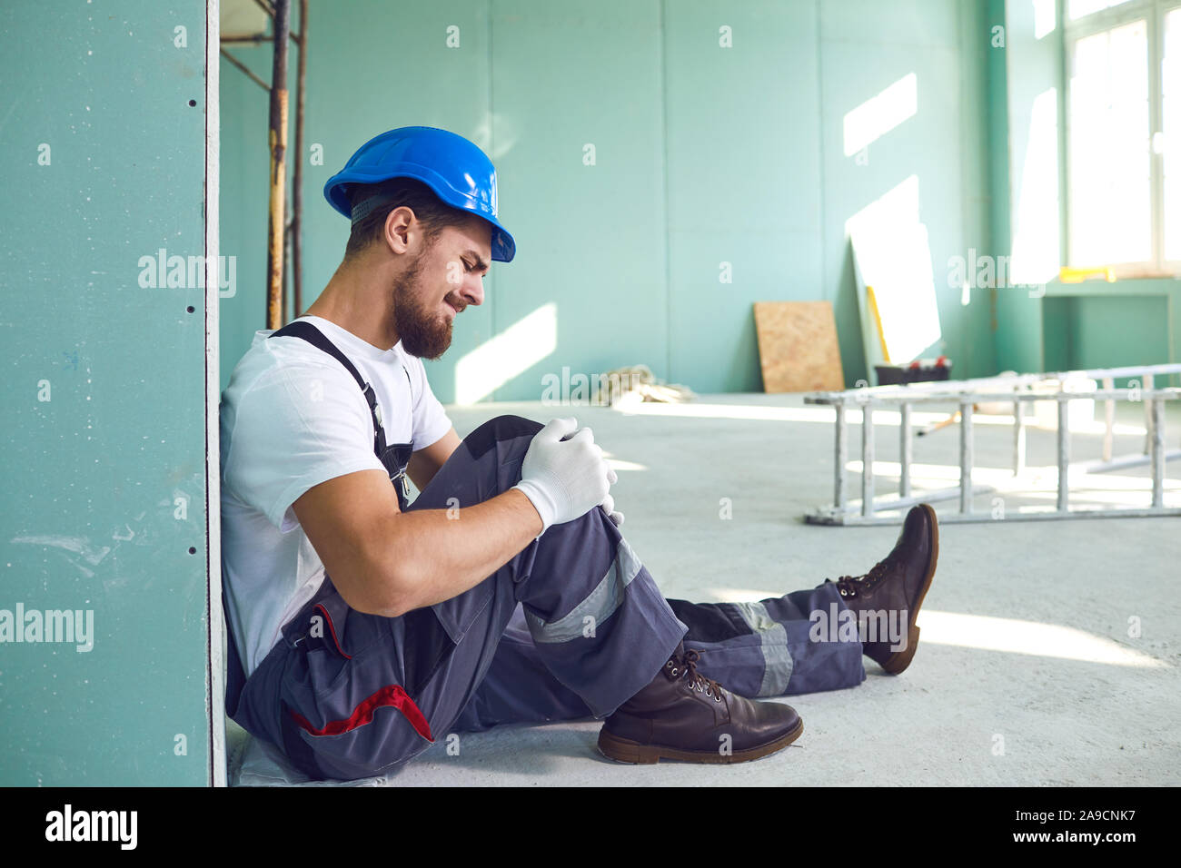 Accident Injury at a construction site. Stock Photo