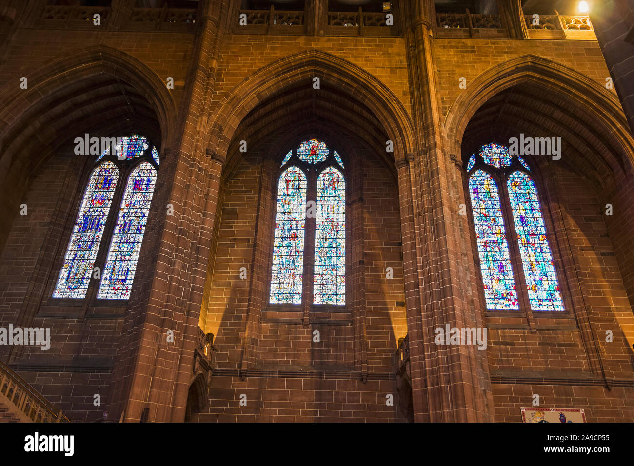 Stained glass windows in Liverpool cathedral, UK Stock Photo Alamy