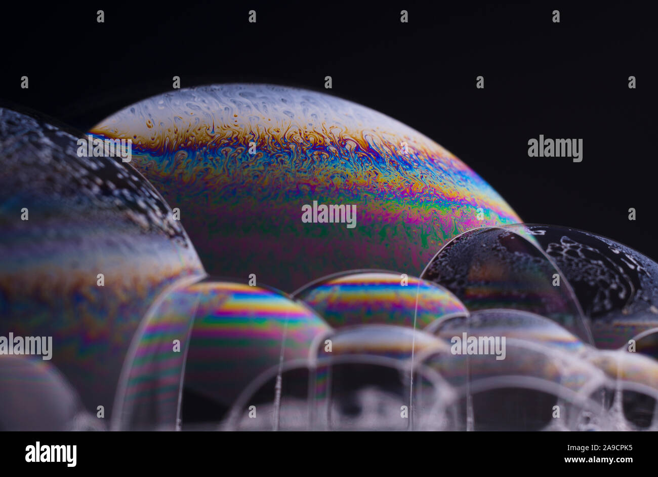 Abstract macro of soap bubble. Close up surface of soap bubble seems ...