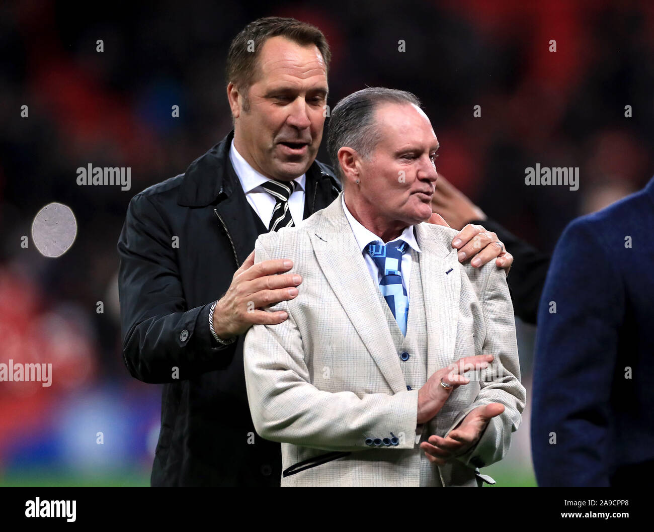 Former England Players David Seaman Left And Paul Gascoigne Attending The Uefa Euro 2020 Qualifying Match At Wembley London Stock Photo Alamy