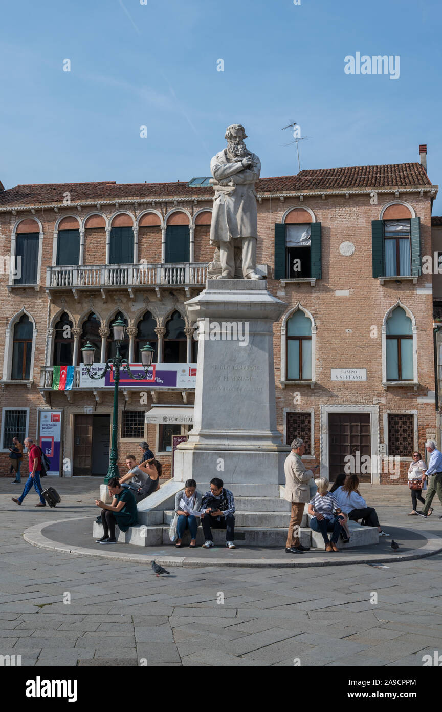 Sculpture of the Venetian Linguist Niccolò Tommaseo in Venice, Italy Stock Photo