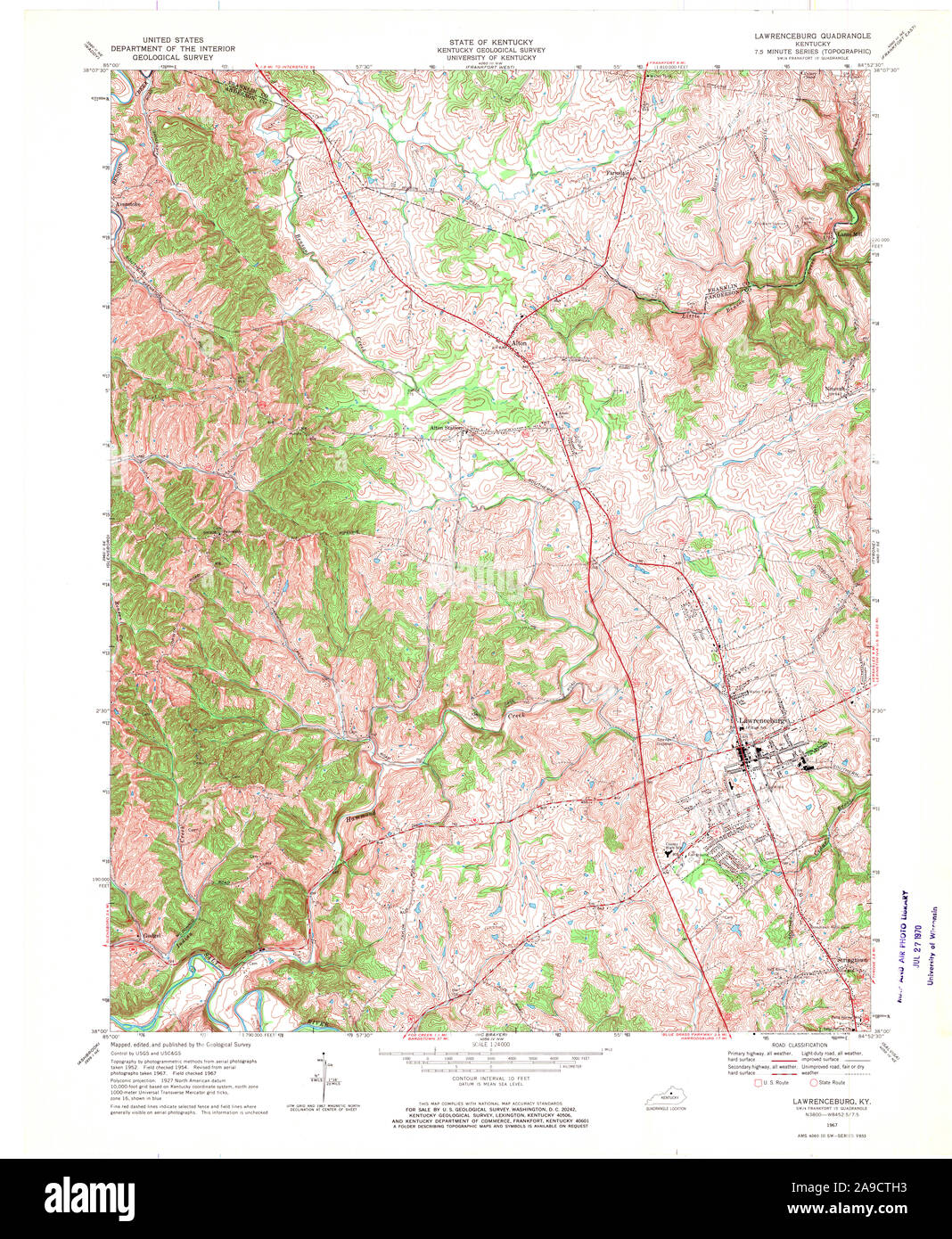 USGS TOPO Map Kentucky KY Lawrenceburg 709063 1967 24000 Stock Photo