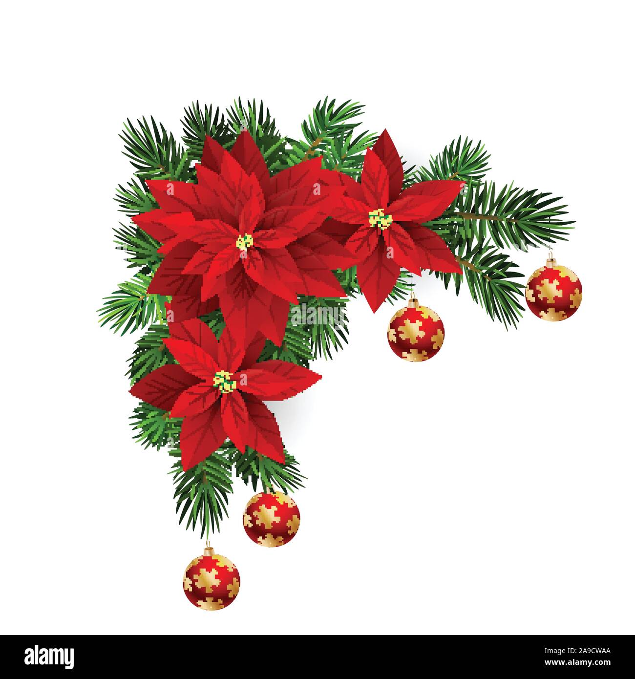 Christmas corner decoration with Christmas holly garland, red. Vector ...