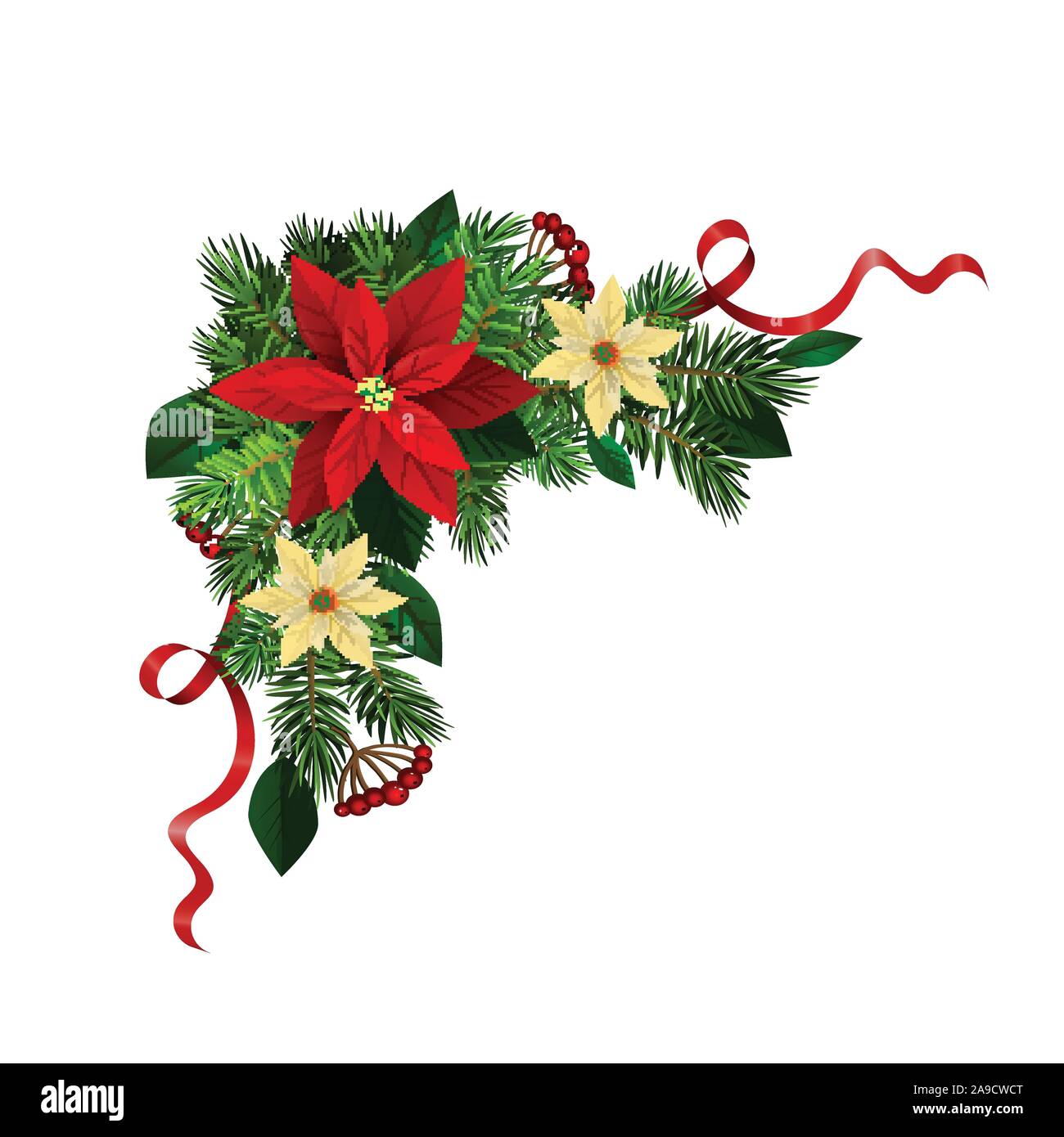 Christmas corner decoration with Christmas holly garland, red. Vector ...