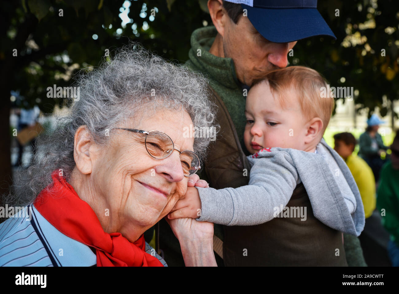 Three generations at September 2019 climate strikes (also known as Global Week for Future), Montpelier, VT, USA. Stock Photo