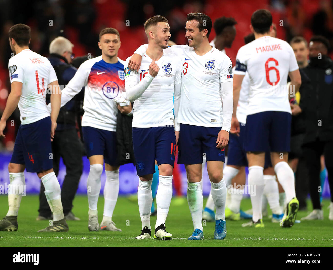 England's James Maddison (left) and Ben Chilwell celebrates after the ...