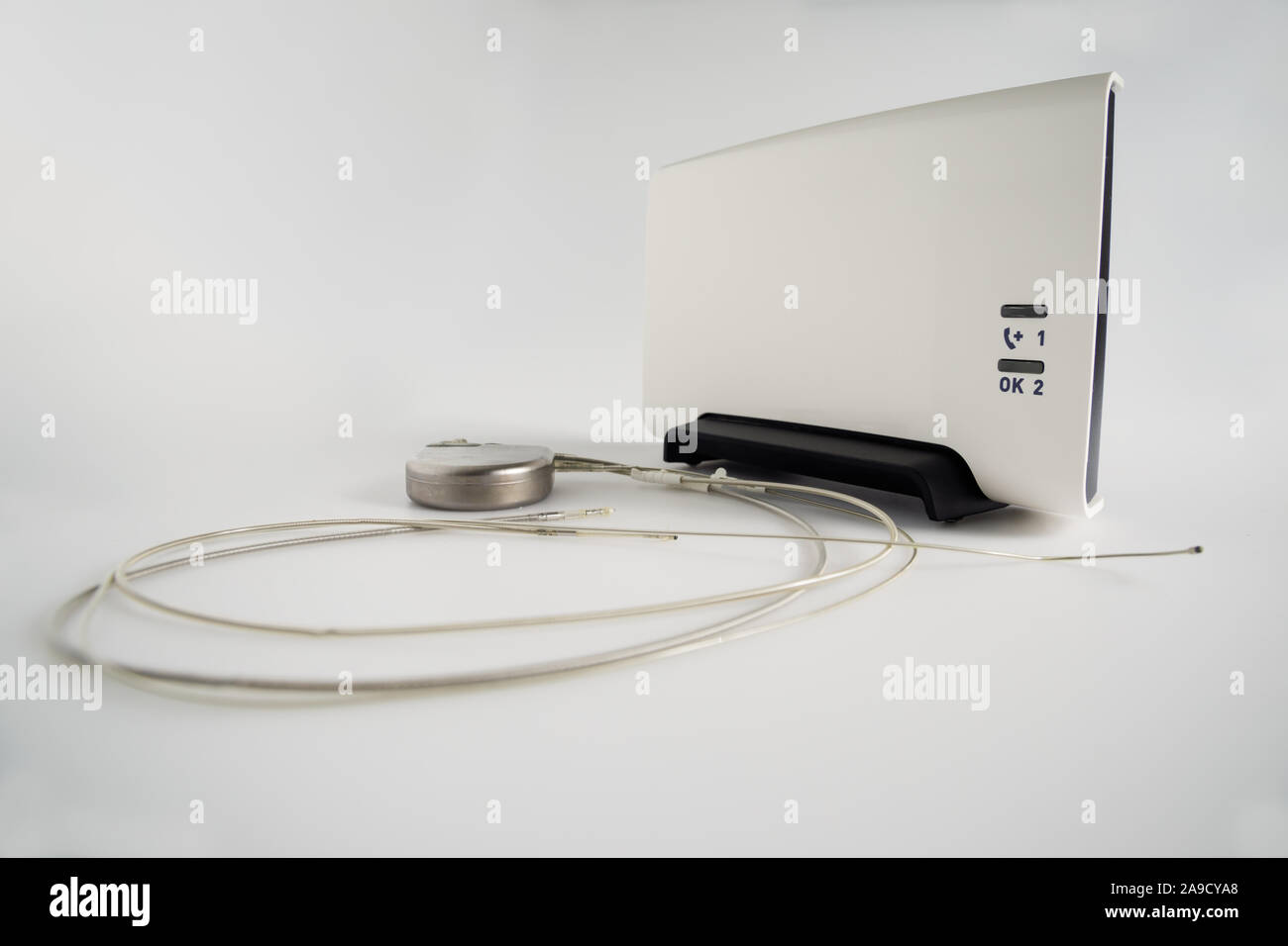 An Implantable Cardioverter Defibrillator or ICD pacemaker with leads