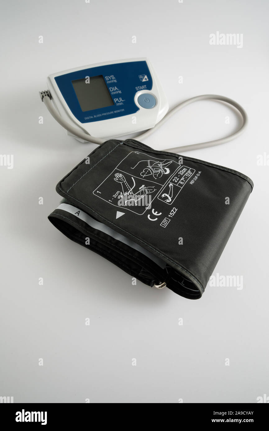 A Bluetooth blood pressure monitor used for home monitoring by health