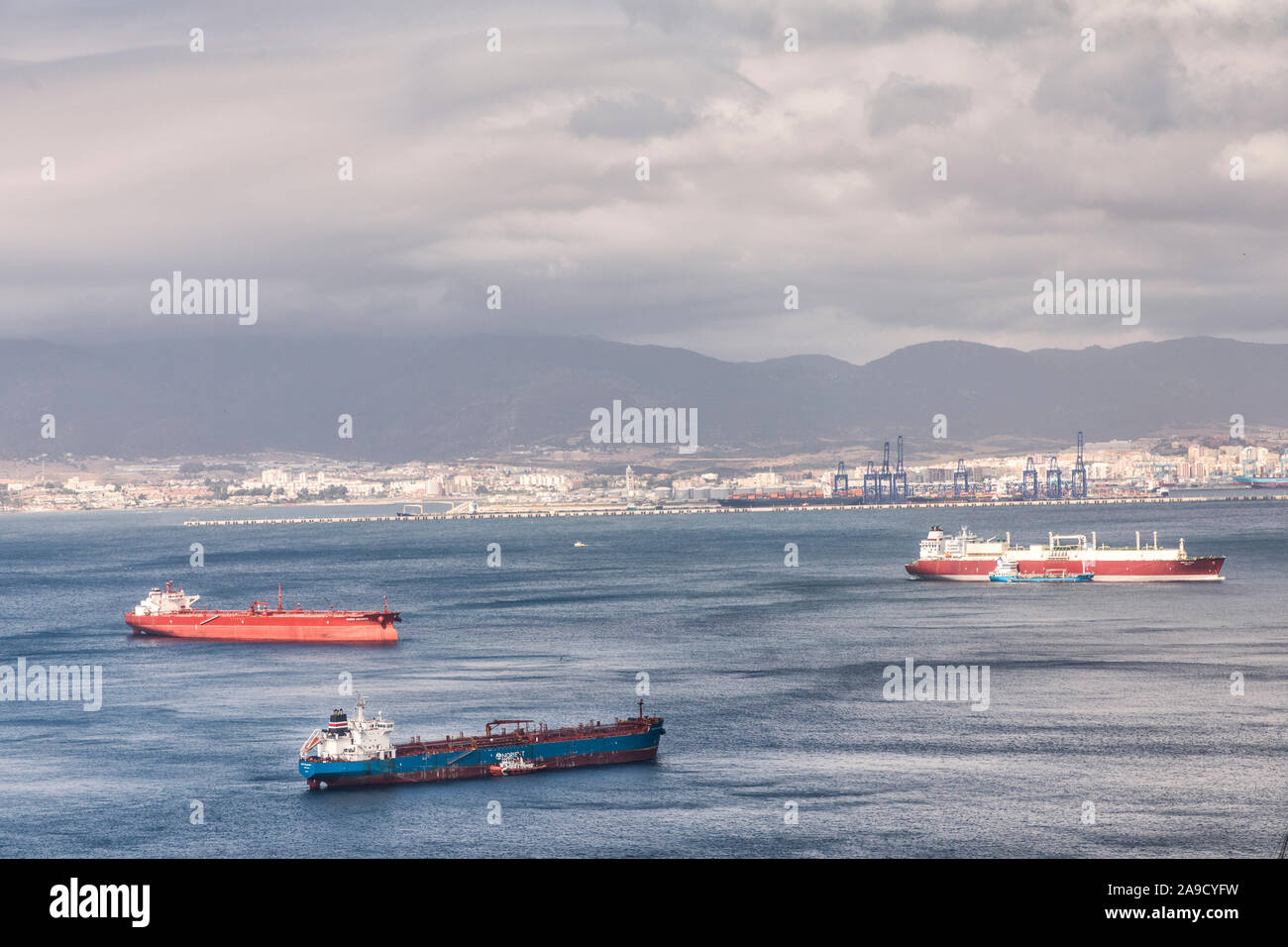 Shipping in Bay of Gibraltar Stock Photo