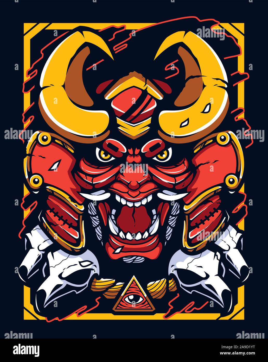 Samurai Demon Warrior Mascot Stock Vector Image \u0026 Art - Alamy, image size:1030x1390