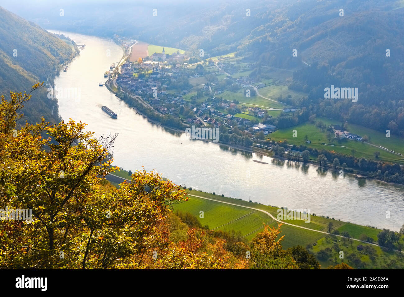 The Danube, Engelhartszell in Austria, view of Ebenstein near Untergriesbach, the Bavarian Forest, Lower Bavaria, Bavarians, Germany Stock Photo