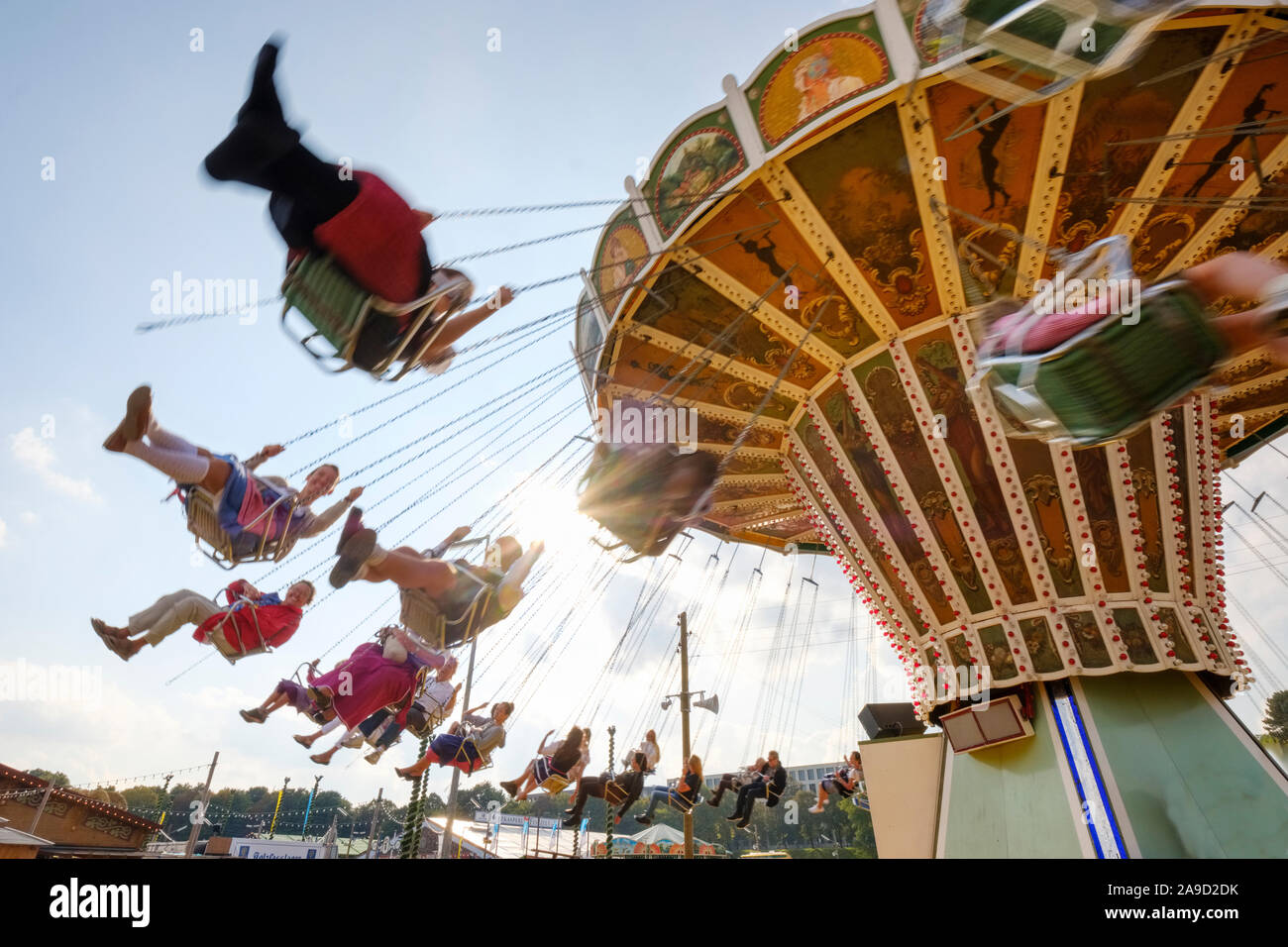 Catena carousel, catena plane calf, Oide Wiesn, Oktoberfest, Munich, Upper Bavaria, Bavarians, Germany Stock Photo