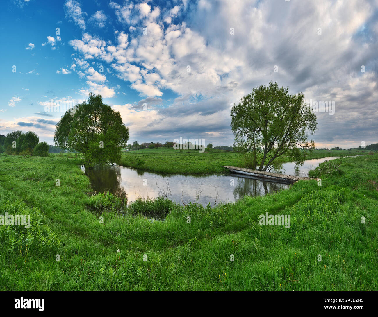 spring river. picturesque spring dawn. morning reflection Stock Photo