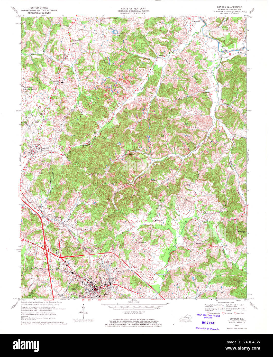 USGS TOPO Map Kentucky KY London 709141 1969 24000 Stock Photo