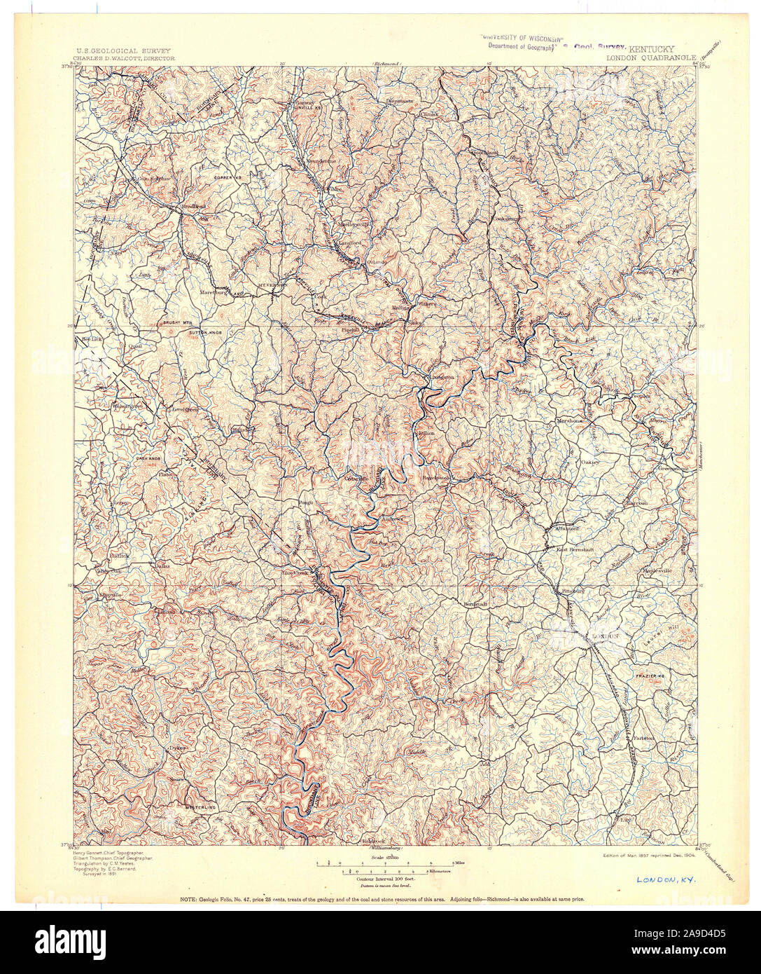 USGS TOPO Map Kentucky KY London 709142 1897 125000 Stock Photo