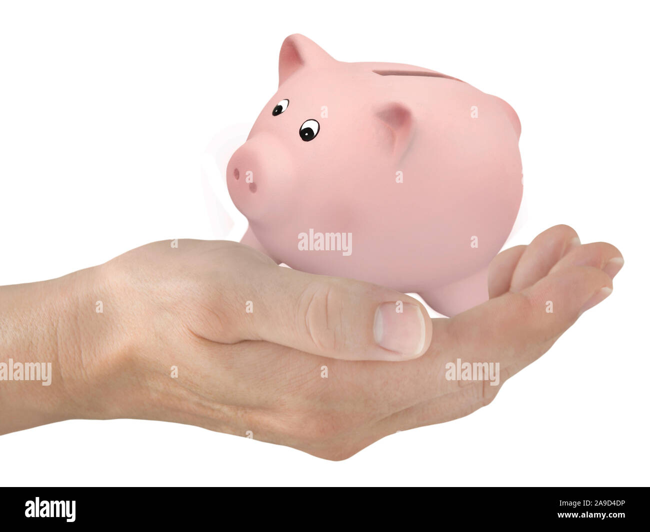 Save money piggy bank and hand Stock Photo Alamy