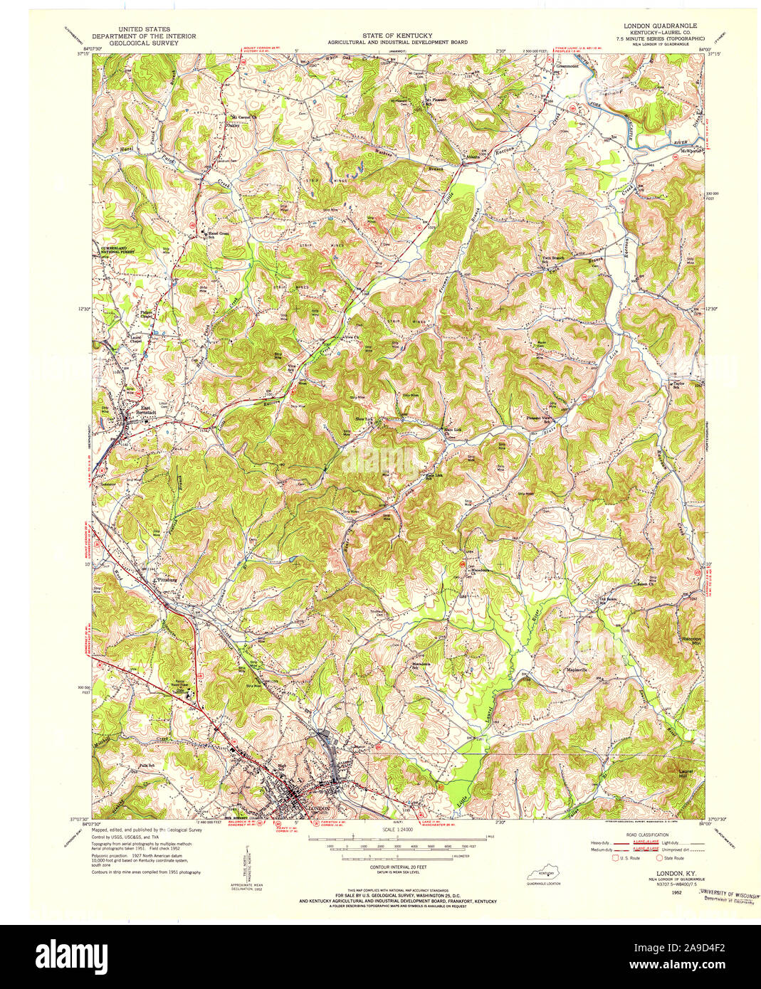 USGS TOPO Map Kentucky KY London 709143 1952 24000 Stock Photo