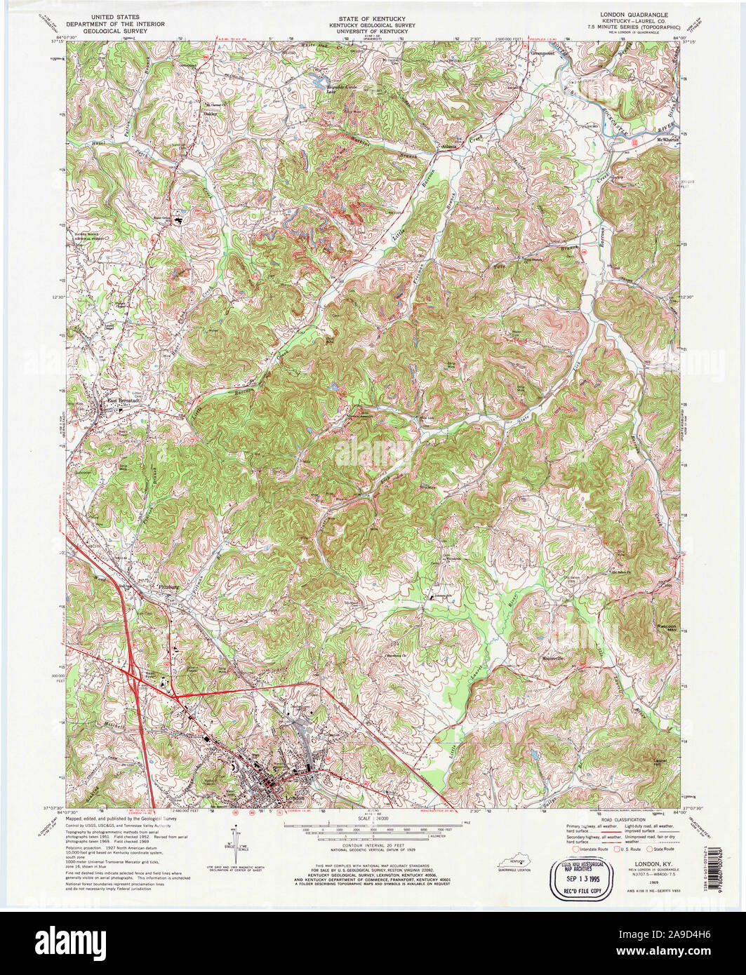 USGS TOPO Map Kentucky KY London 803721 1969 24000 Stock Photo