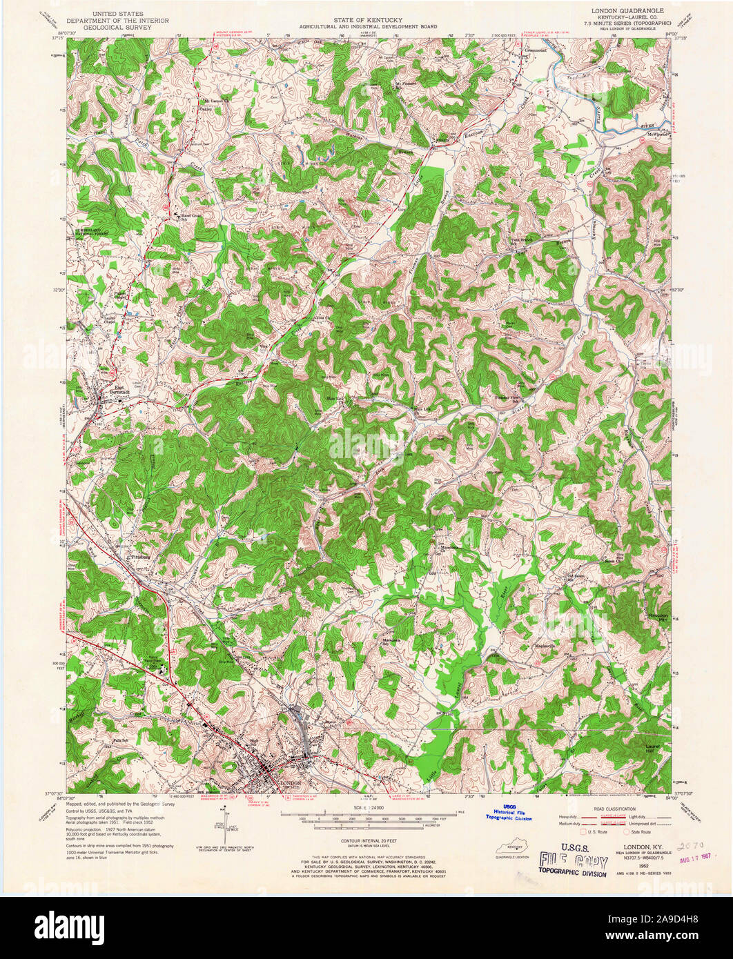USGS TOPO Map Kentucky KY London 803722 1952 24000 Stock Photo