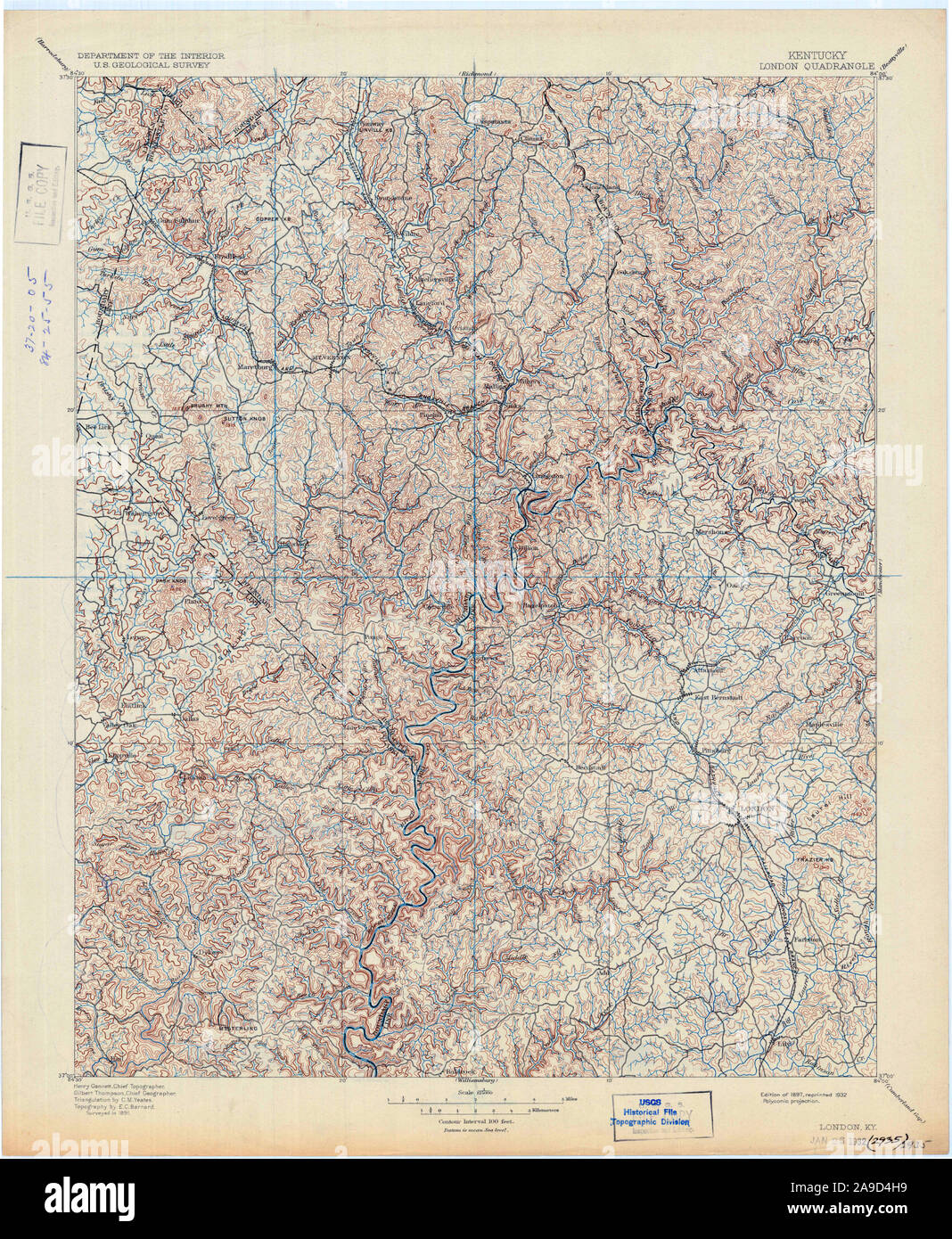 USGS TOPO Map Kentucky KY London 804232 1897 125000 Stock Photo