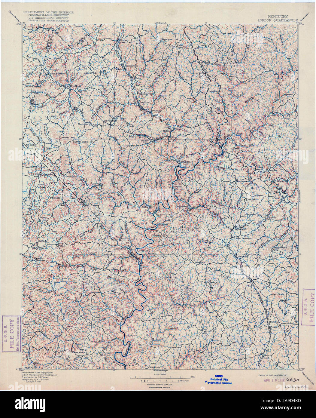USGS TOPO Map Kentucky KY London 804234 1897 125000 Stock Photo