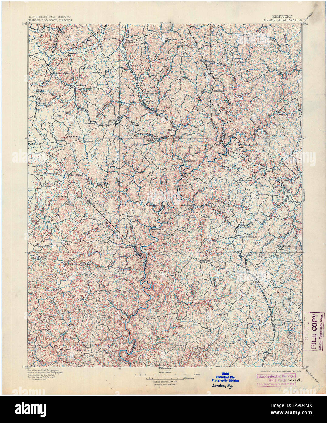 USGS TOPO Map Kentucky KY London 804235 1897 125000 Stock Photo