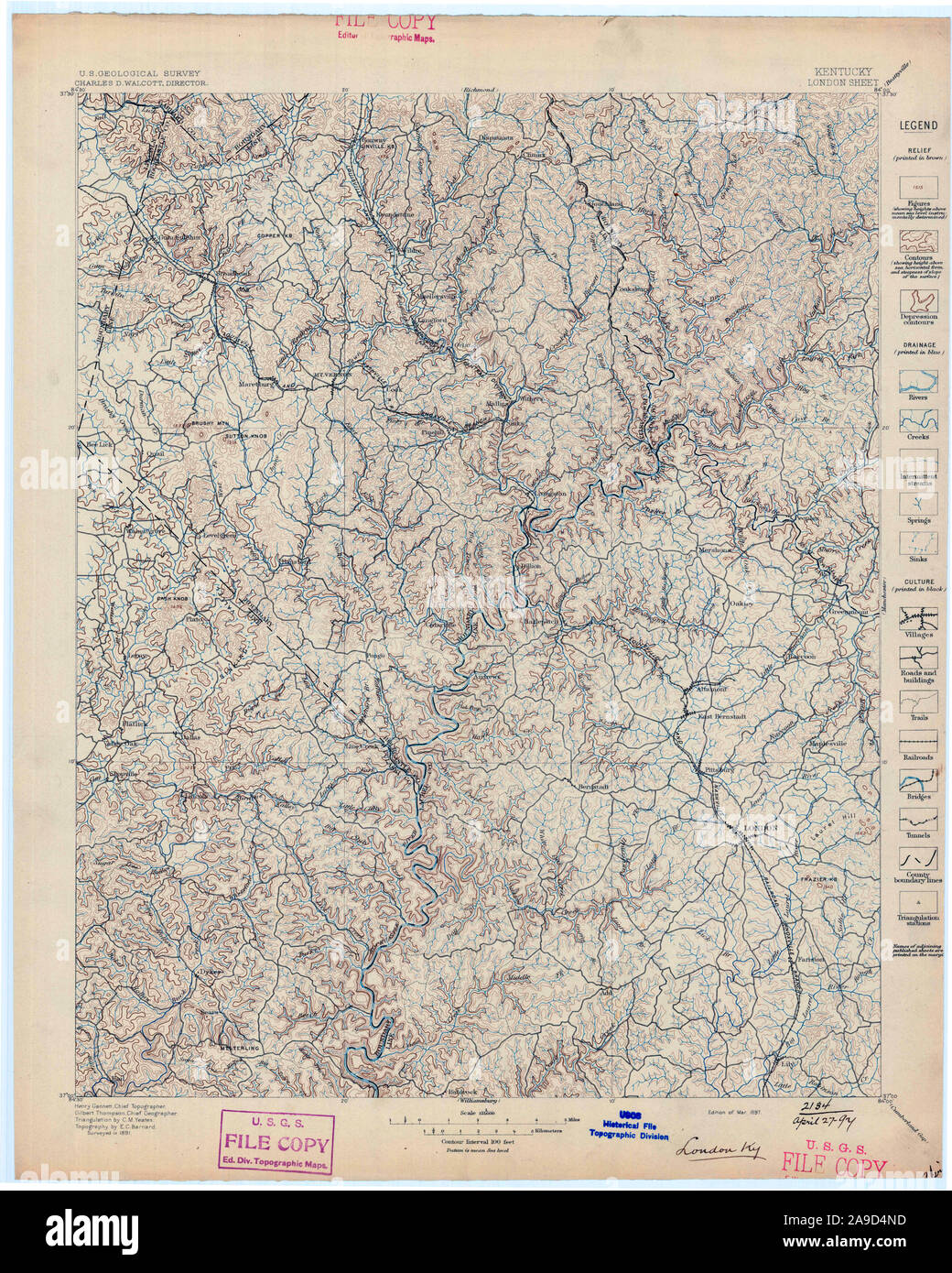 USGS TOPO Map Kentucky KY London 804236 1897 125000 Stock Photo