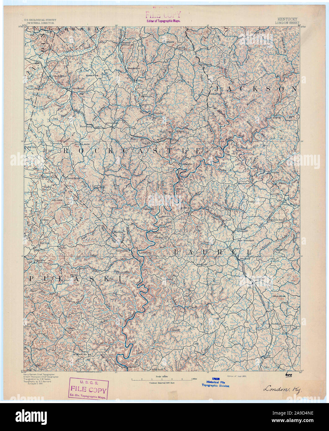 USGS TOPO Map Kentucky KY London 804237 1893 125000 Stock Photo