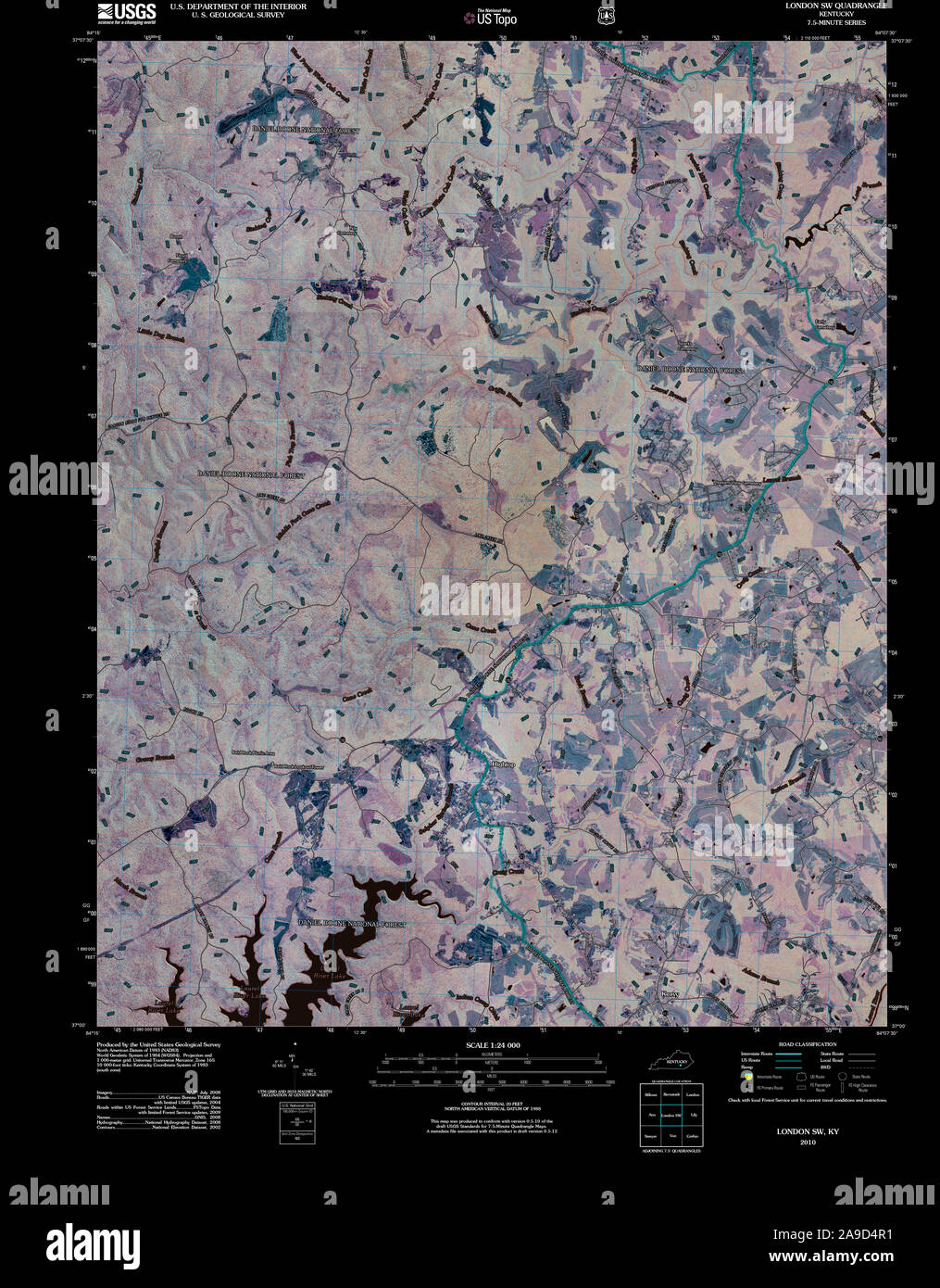 USGS TOPO Map Kentucky KY London SW 20101116 TM Inverted Stock Photo