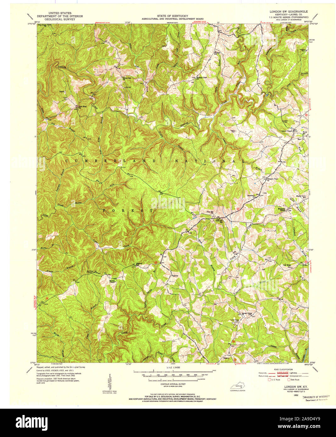 USGS TOPO Map Kentucky KY London SW 709145 1952 24000 Stock Photo