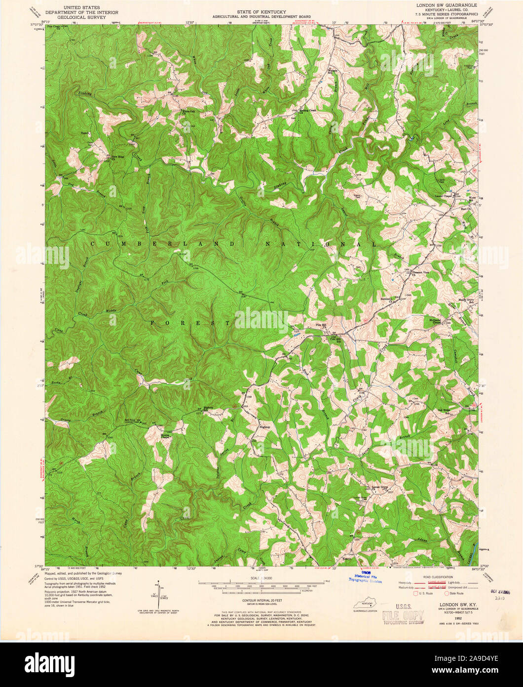 USGS TOPO Map Kentucky KY London SW 803723 1952 24000 Stock Photo