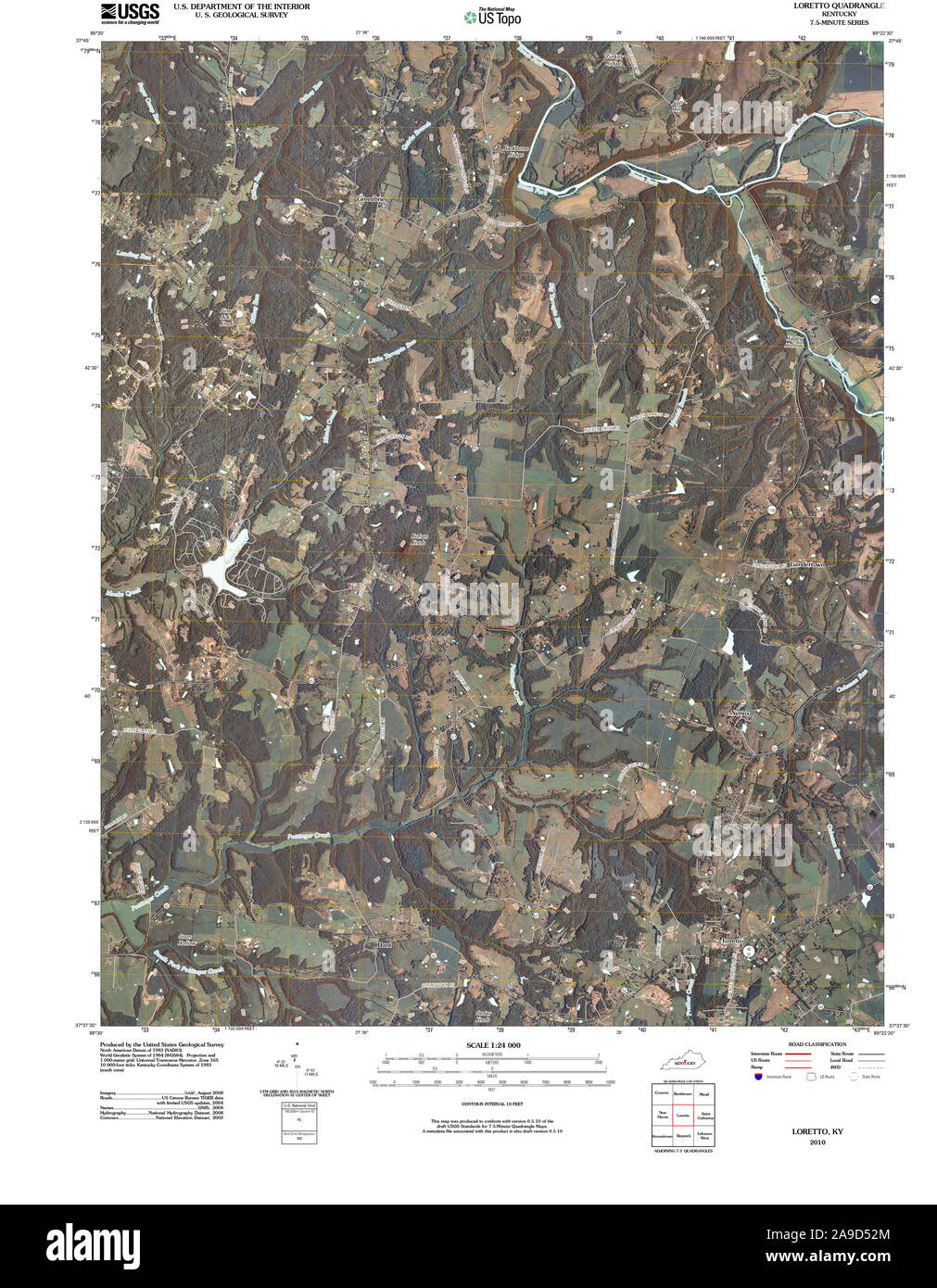 USGS TOPO Map Kentucky KY Loretto 20100324 TM Stock Photo Alamy