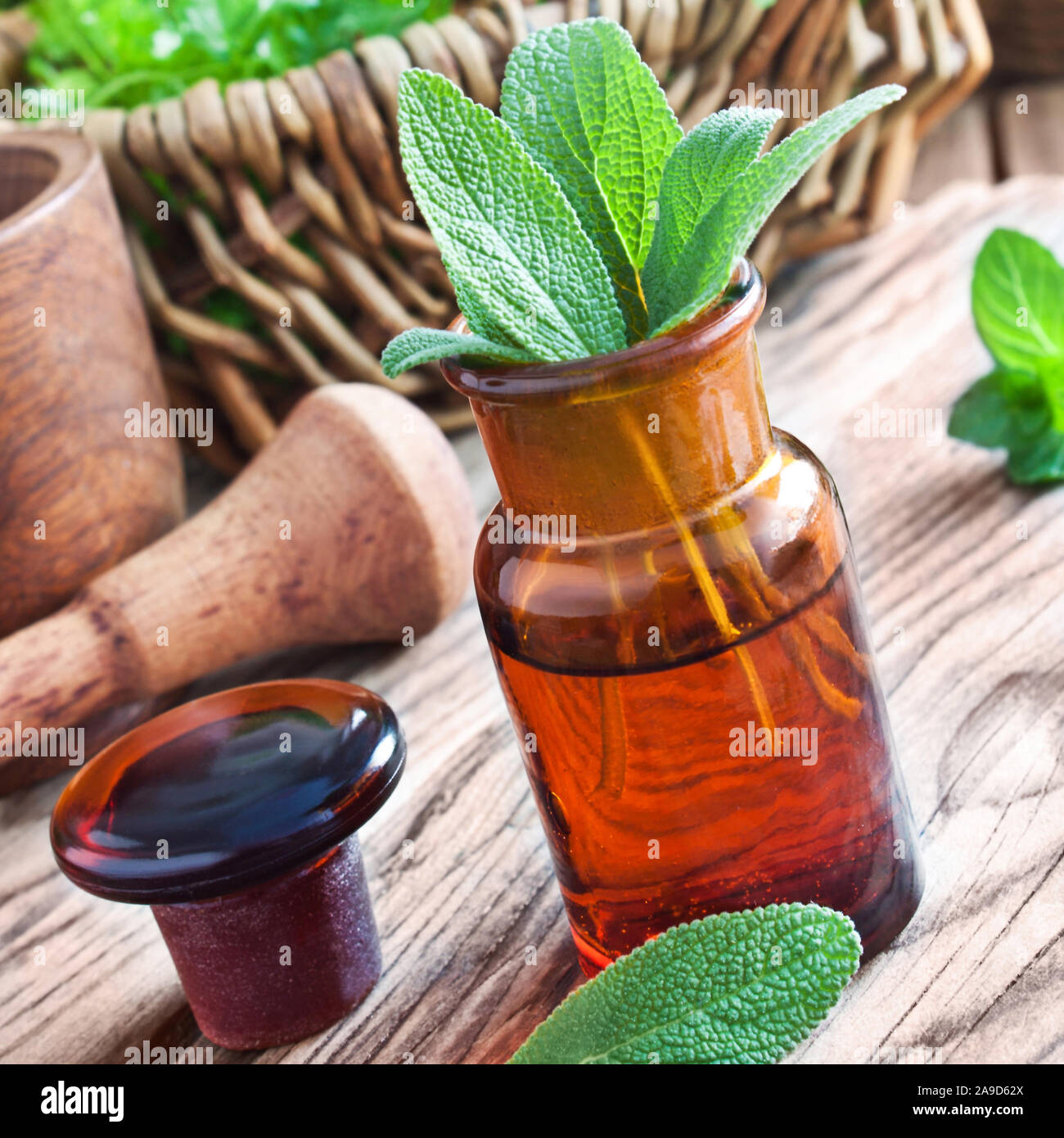 Sage oil herbal medicine Stock Photo Alamy