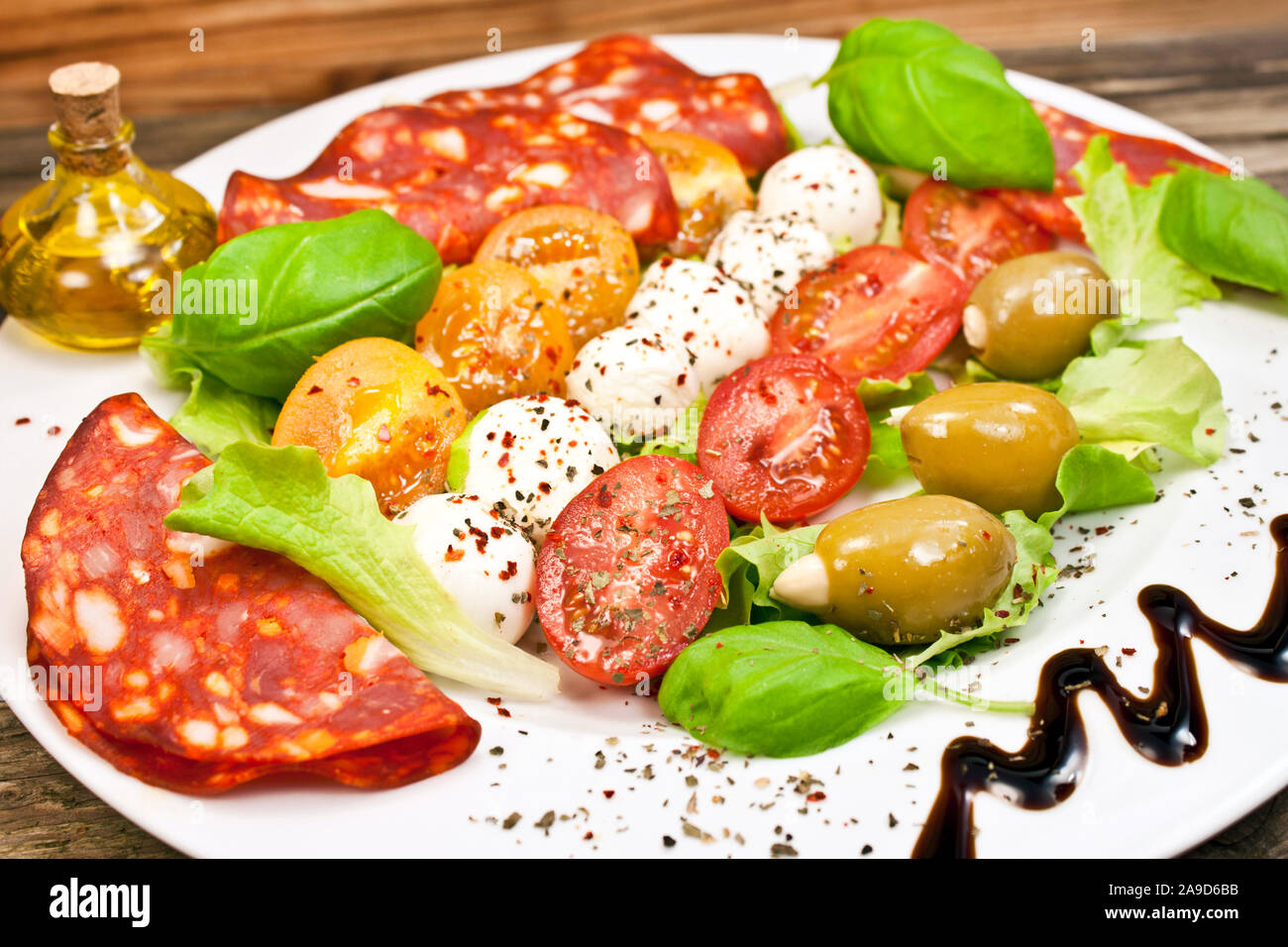 Mozzarella salad and salami Stock Photo Alamy