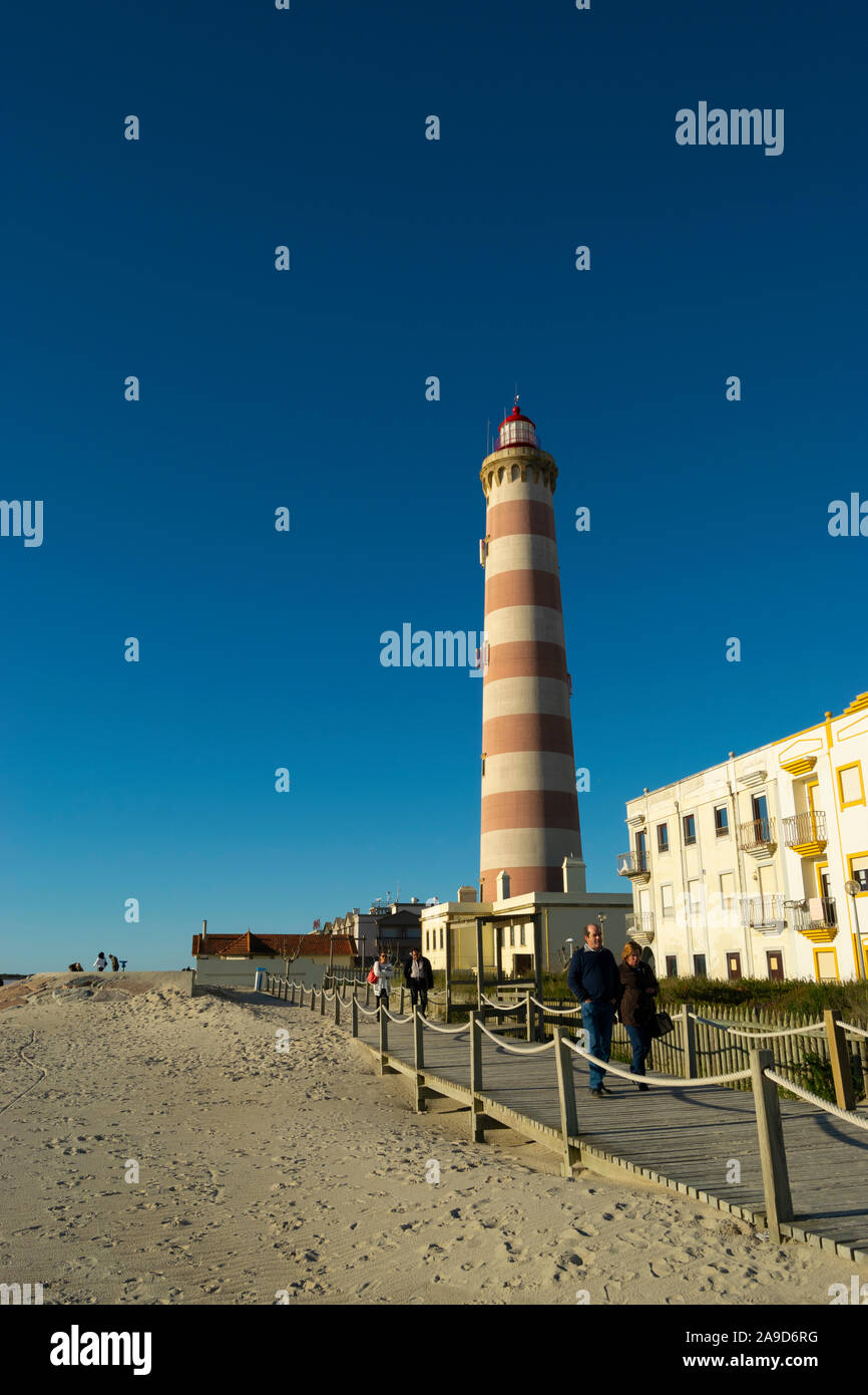 The lighthouse - the second tallest in Europe - at the Praia da Barra near Aveiro Portugal Stock Photo