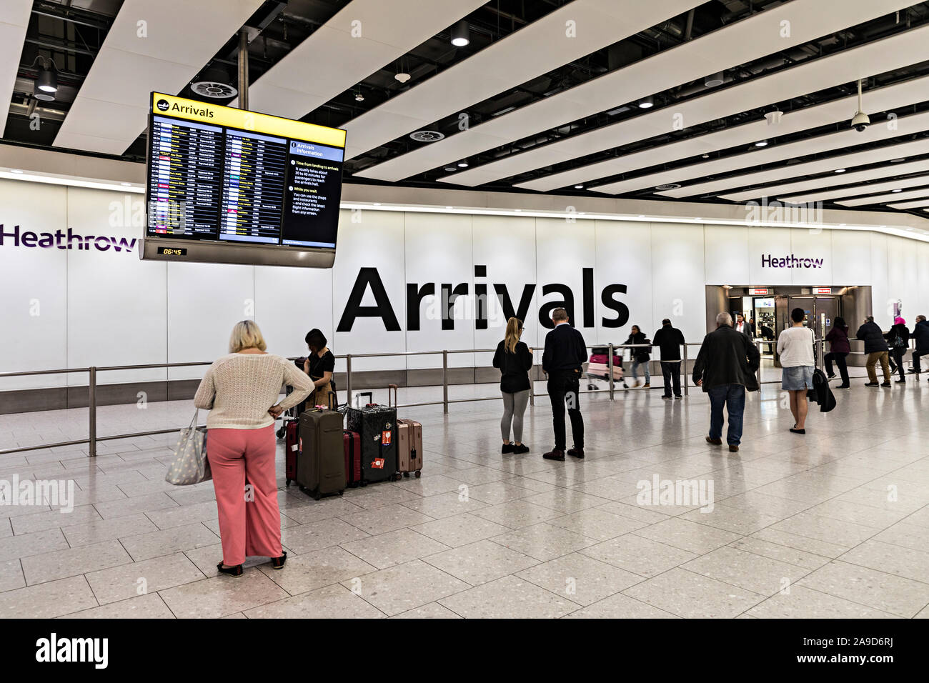 Arrivals hall, Heathrow airport, London Stock Photo