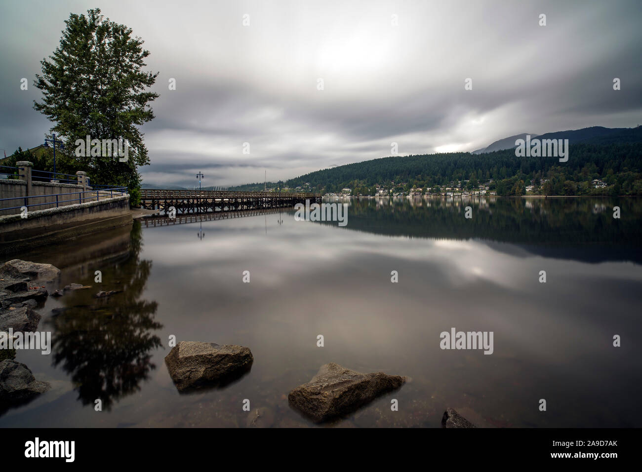 Beautiful view over Burrard Inlet at high tide in Rocky Point Park, Port Moody, B.C., Canada Stock Photo