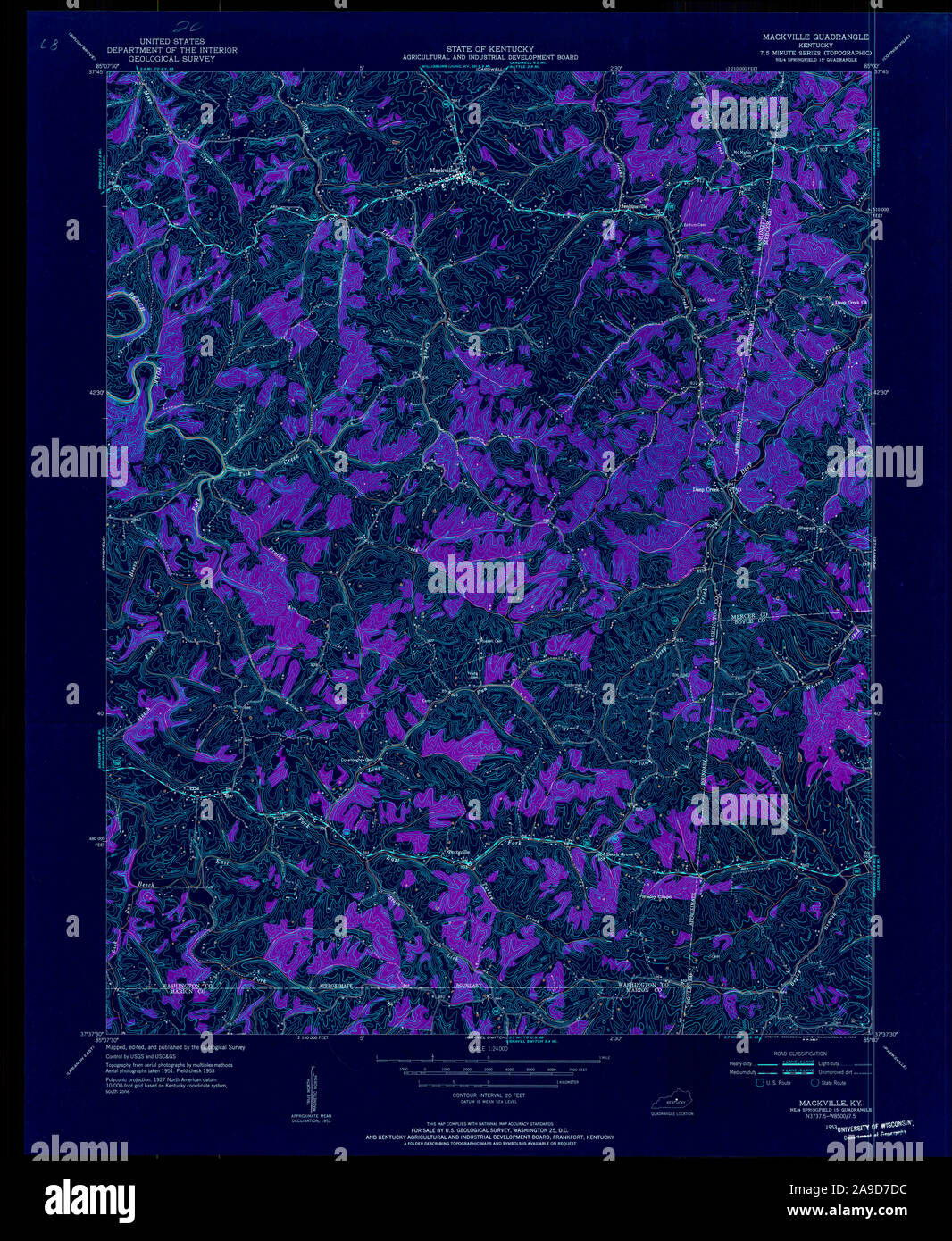 USGS TOPO Map Kentucky KY Mackville 709190 1953 24000 Inverted Stock