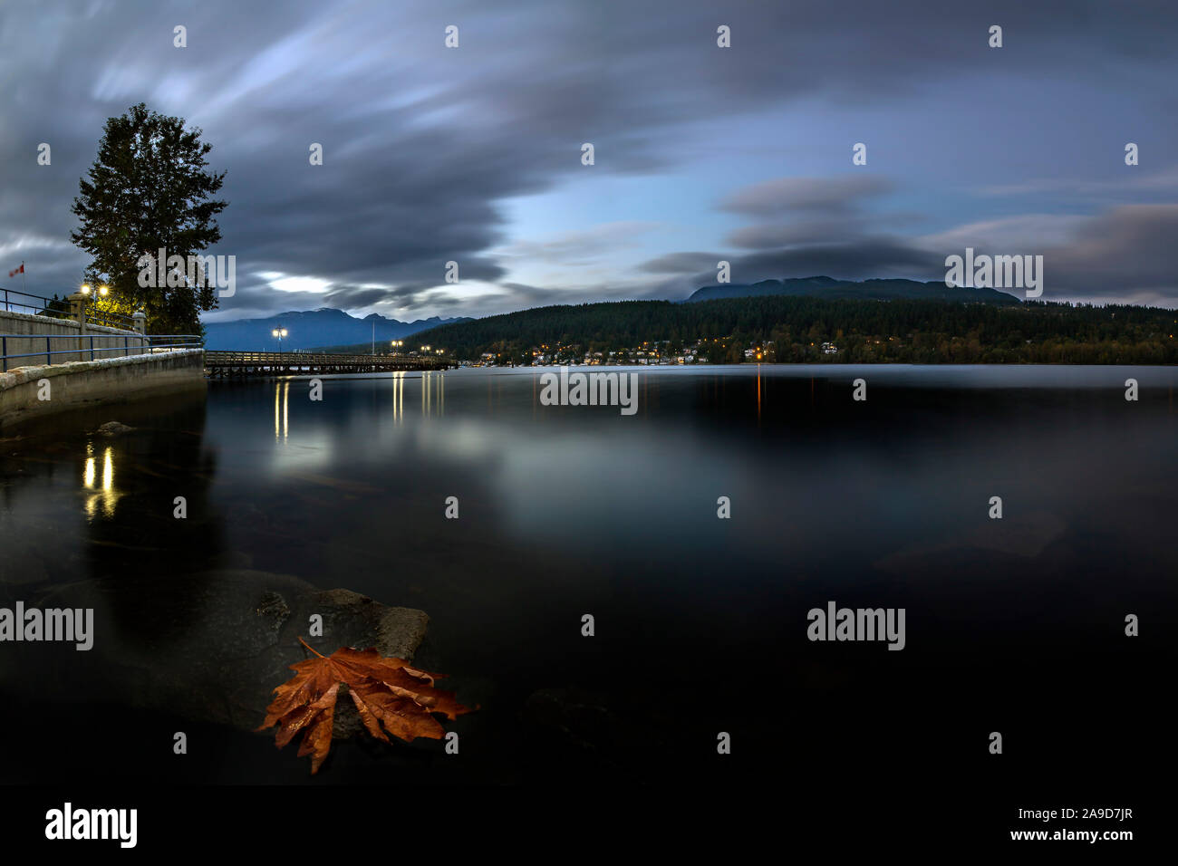 Beautiful view over Burrard Inlet at high tide in Rocky Point Park, Port Moody, B.C., Canada Stock Photo