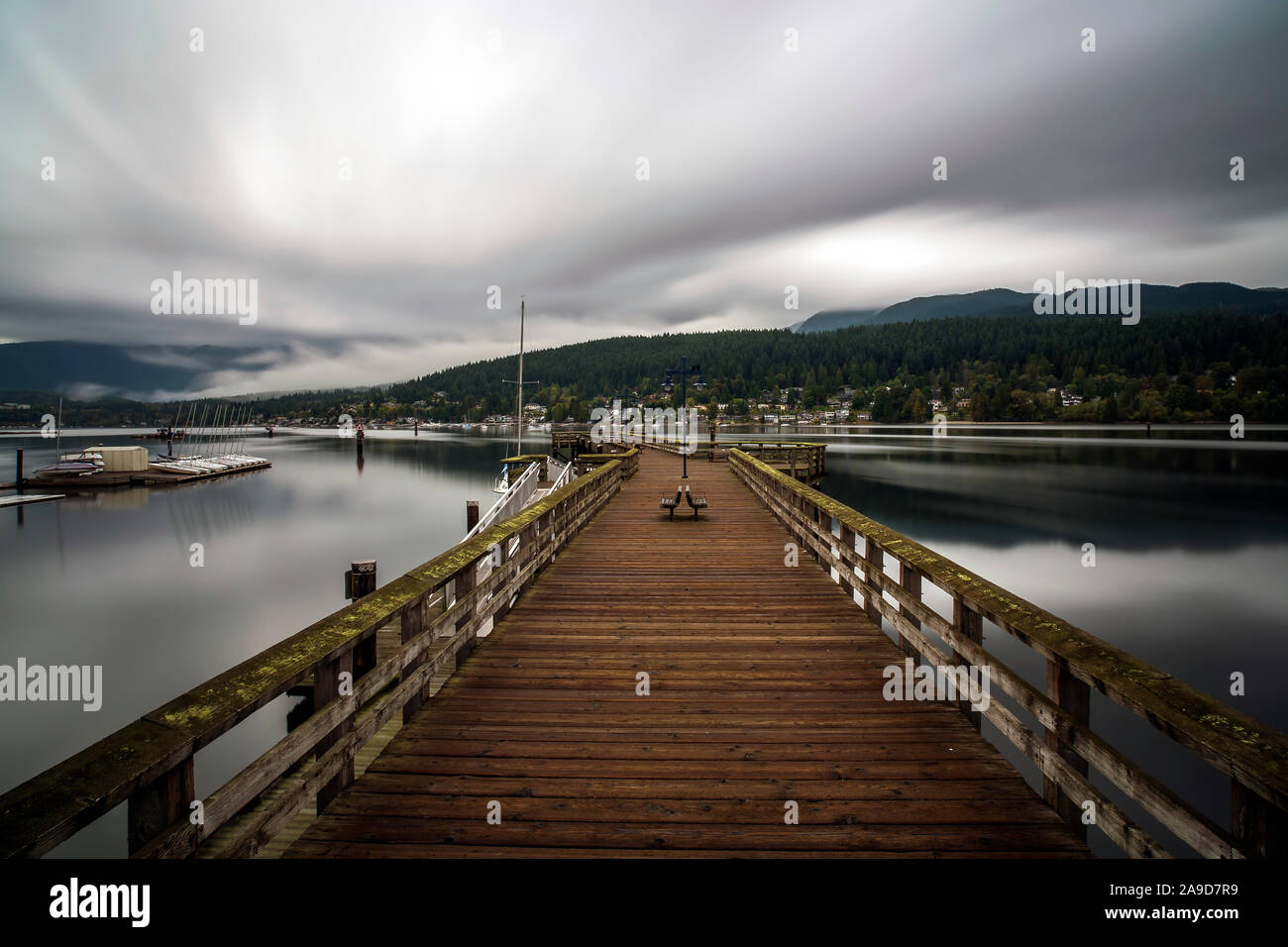 Beautiful view over Burrard Inlet at high tide in Rocky Point Park, Port Moody, B.C., Canada Stock Photo