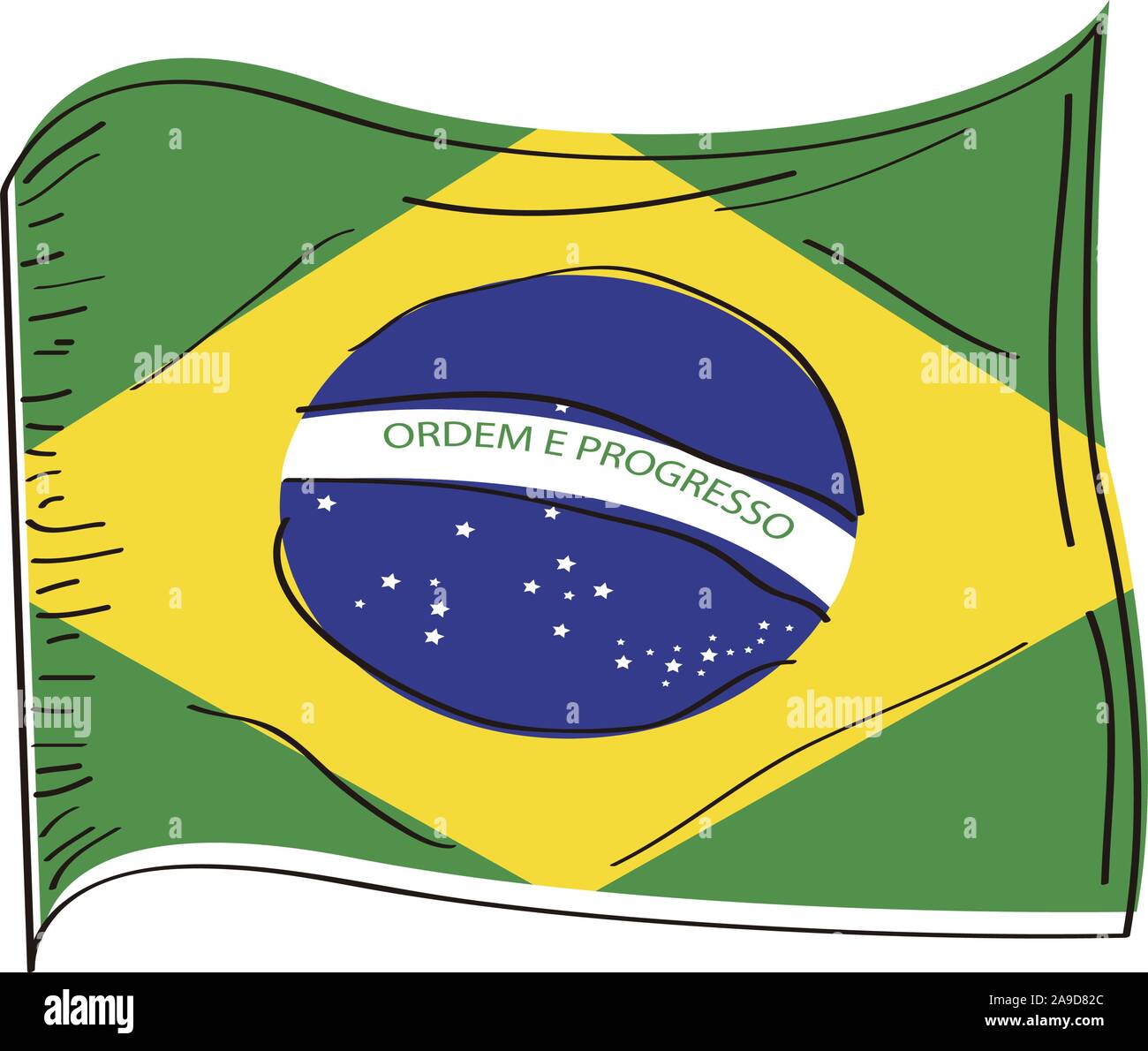 Flag of Brazil. Hand drawing Vector illustration Stock Vector Image