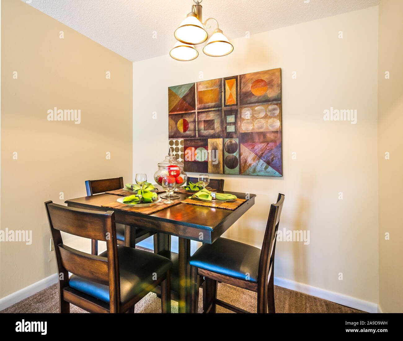 The dining room is pictured at Autumn Woods Apartments on Foreman Road