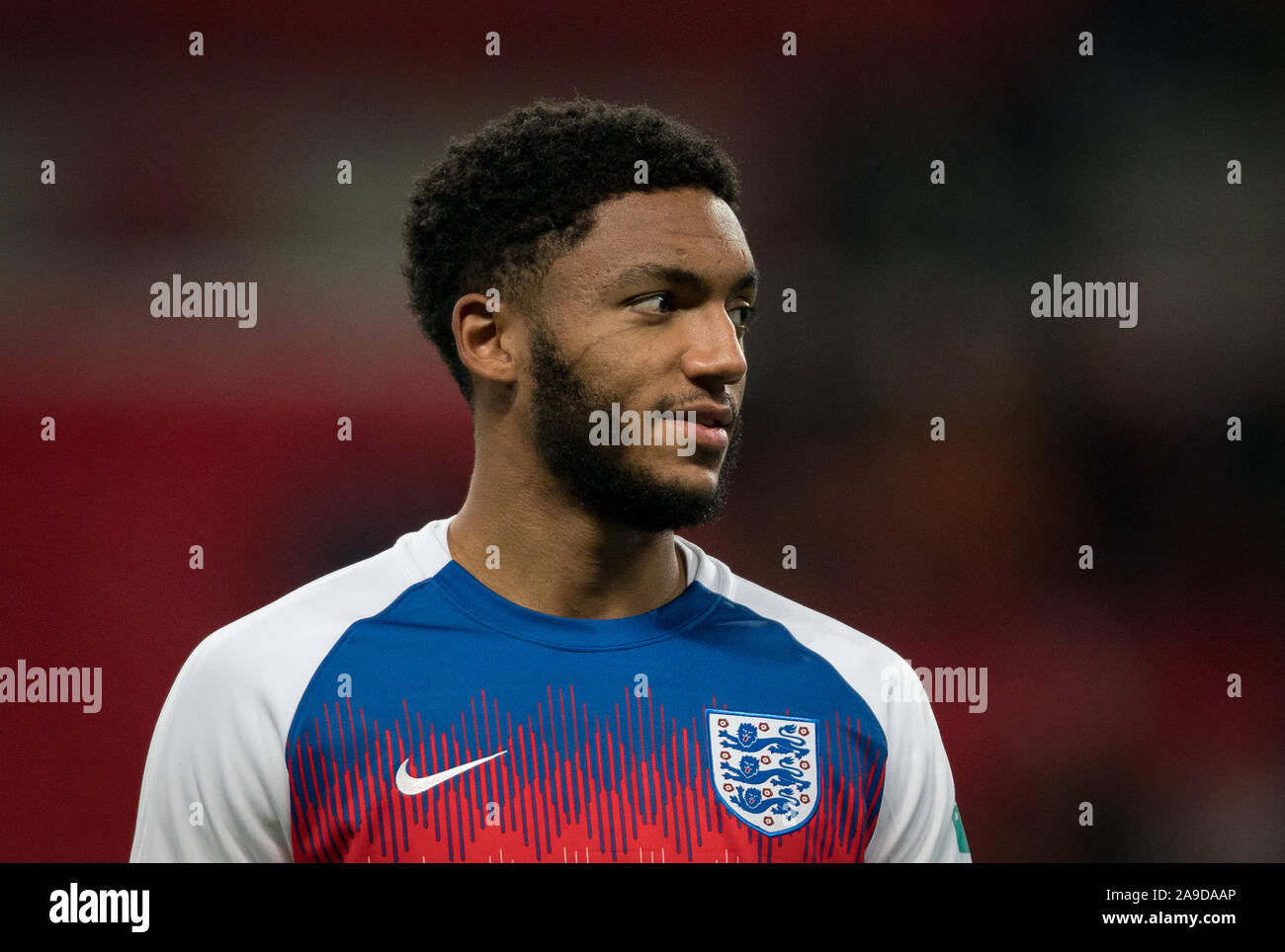 London, UK. 14th Nov, 2019. Joe Gomez (Liverpool) of England pre match during the UEFA Euro 2020 qualifier International match between England and Montenegro at Wembley Stadium, London, England on 14 November 2019. Photo by Andy Rowland. Credit: PRiME Media Images/Alamy Live News Stock Photo