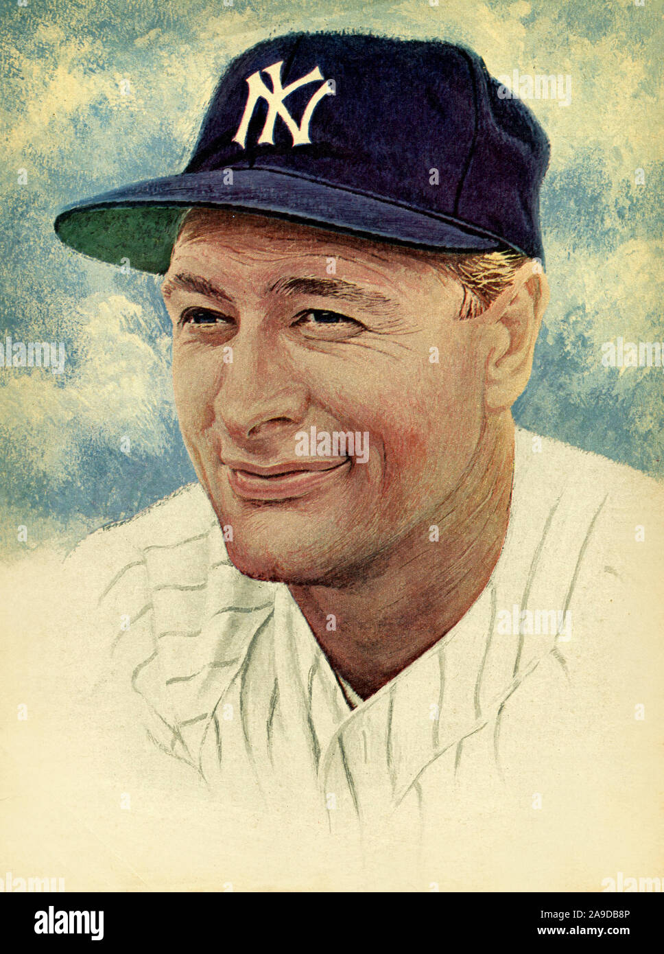 Vintage illustration of New York Yankee legend Lou Gehrig from a