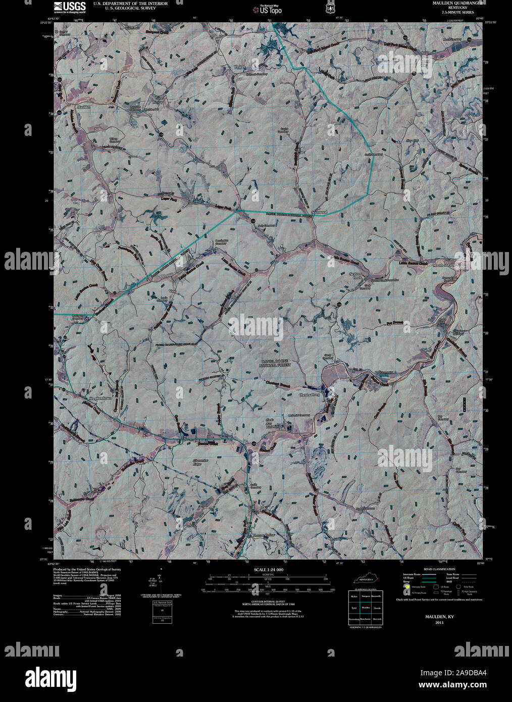 USGS TOPO Map Kentucky KY Maulden 20110124 TM Inverted Stock Photo